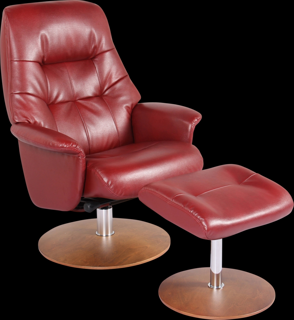 Barmot Red Recliner & Ottoman - Thumbnail - Image 1