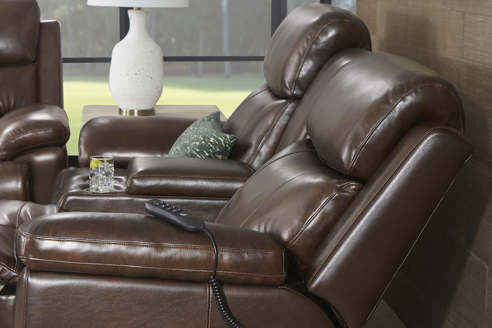 Barolo Brown Leather Triple Power Reclining Console Loveseat - Thumbnail - Image 3
