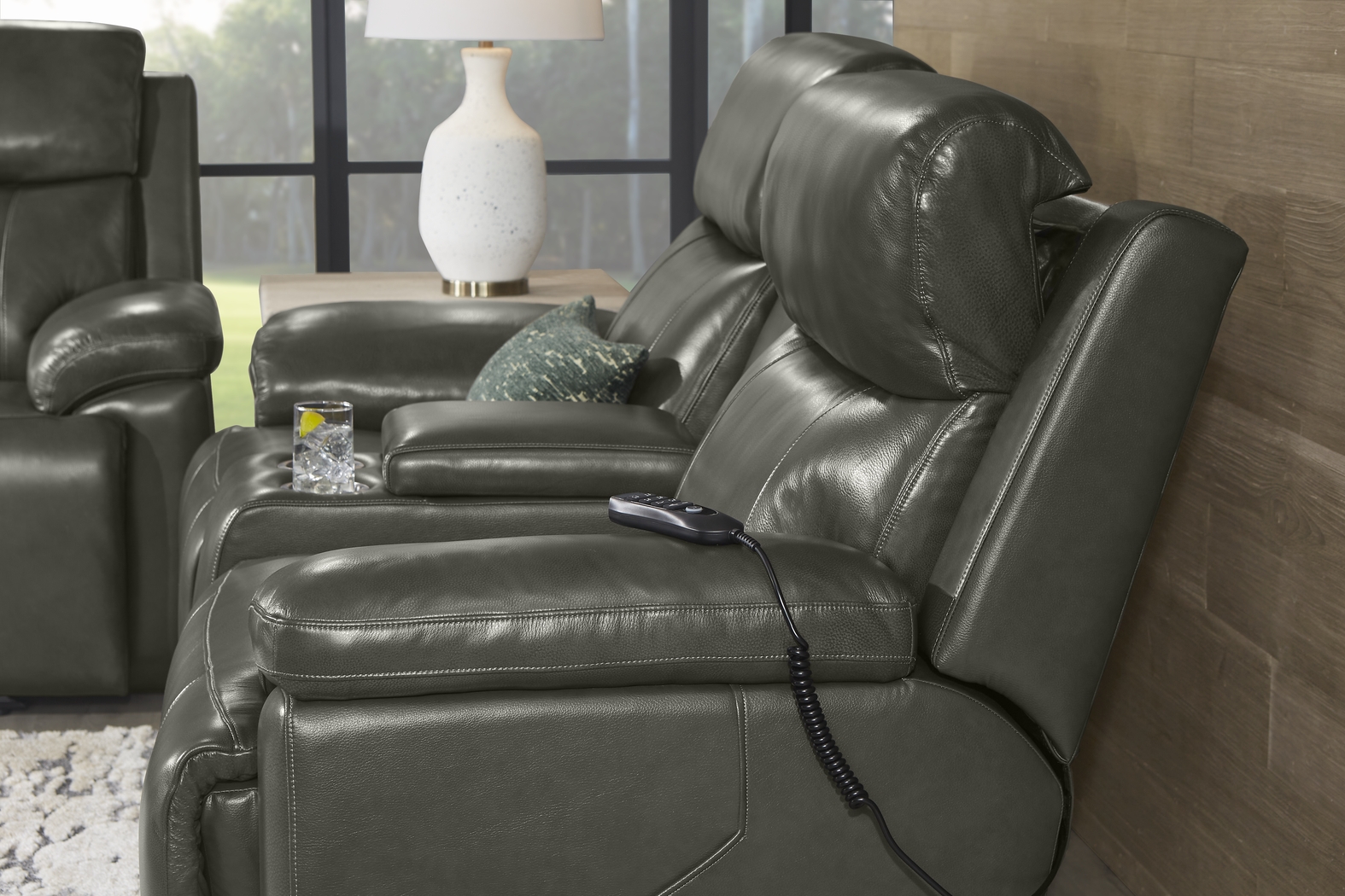 Barolo Dark Gray Leather 7 Pc Triple Power Reclining Living Room with Massage and Heat - Thumbnail - Image 19