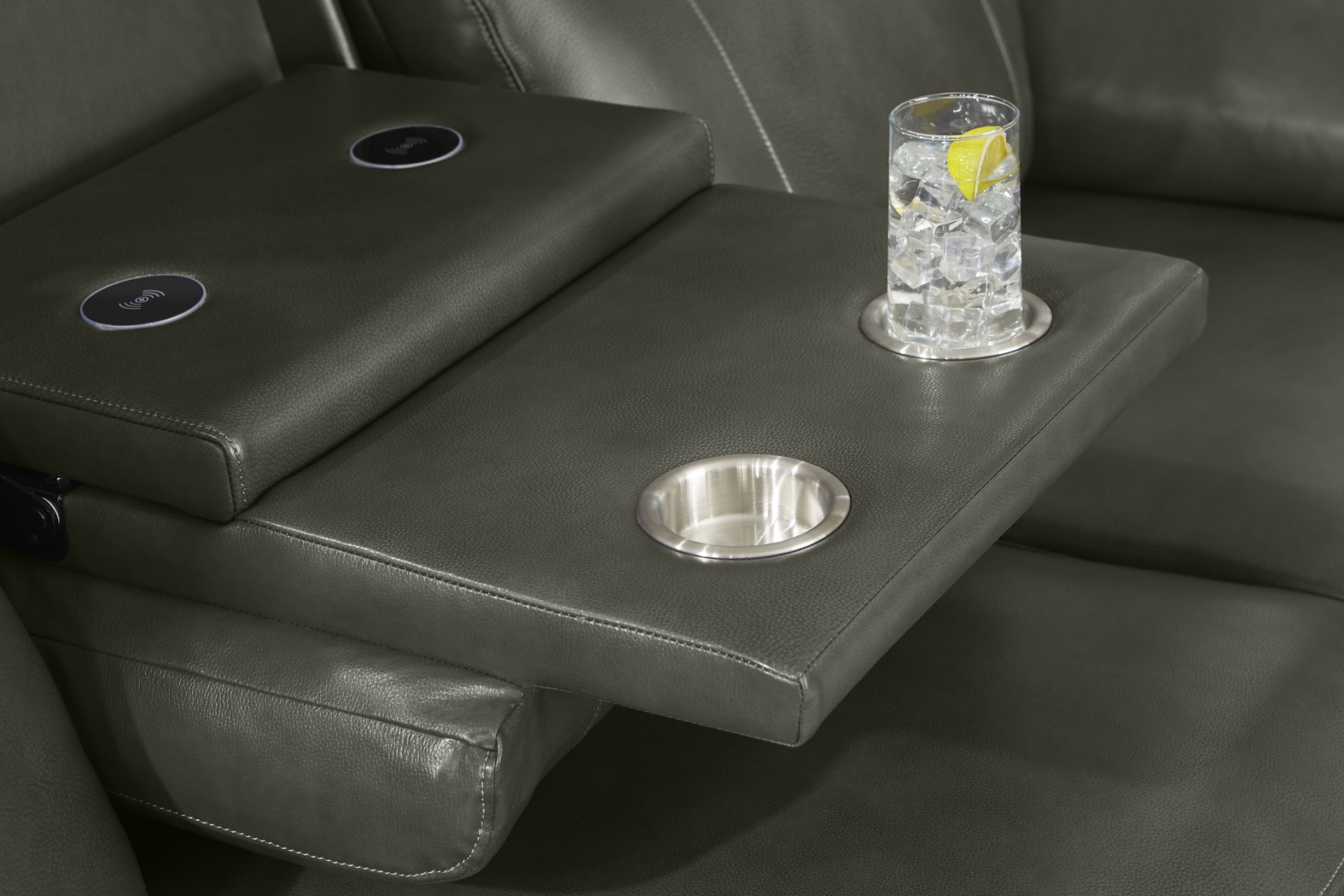 Barolo Dark Gray Leather 7 Pc Triple Power Reclining Living Room with Massage and Heat - Thumbnail - Image 11