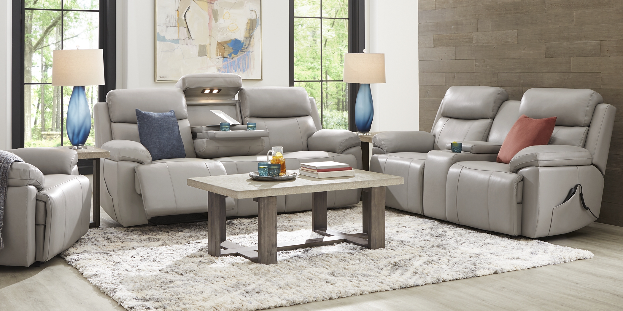 Barolo Dove Leather 6 Pc Triple Power Reclining Living Room with Massage and Heat - Thumbnail - Image 2