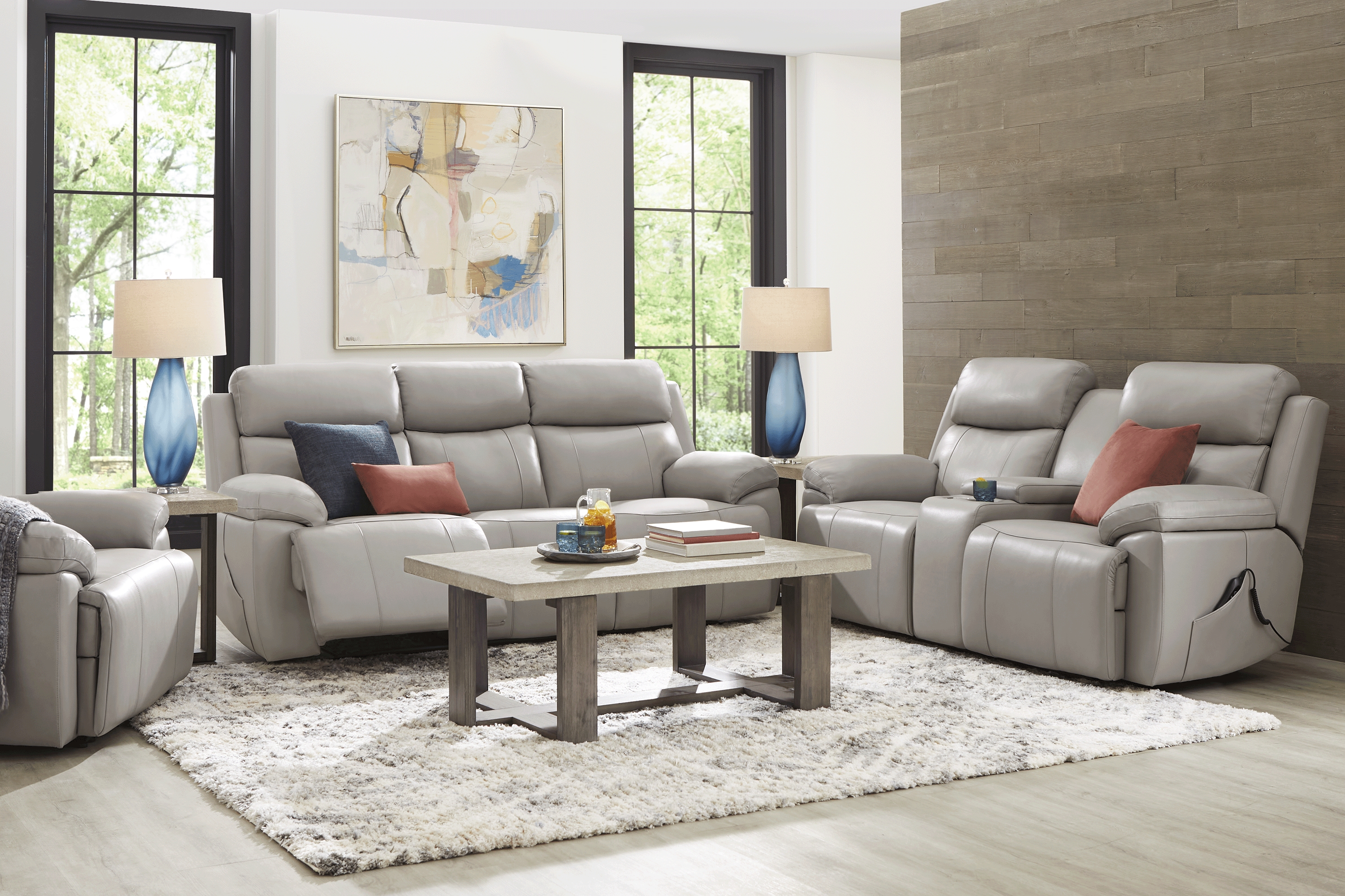 Barolo Dove Leather 6 Pc Triple Power Reclining Living Room with Massage and Heat - Thumbnail - Image 1