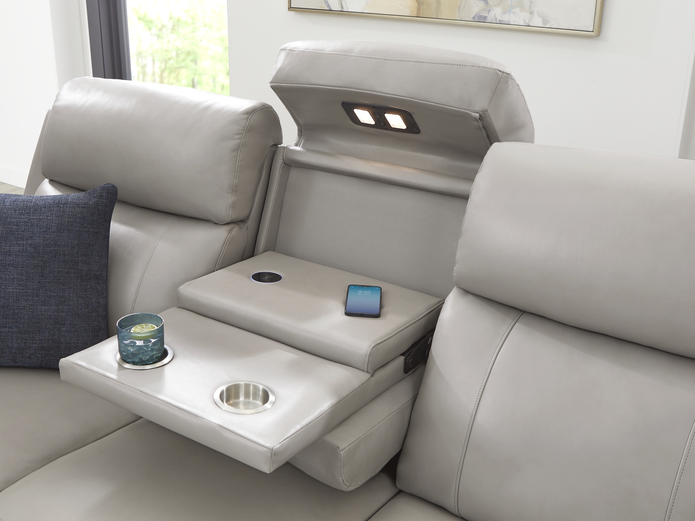 Barolo Dove Leather 5 Pc Triple Power Reclining Living Room with Massage and Heat - Thumbnail - Image 9