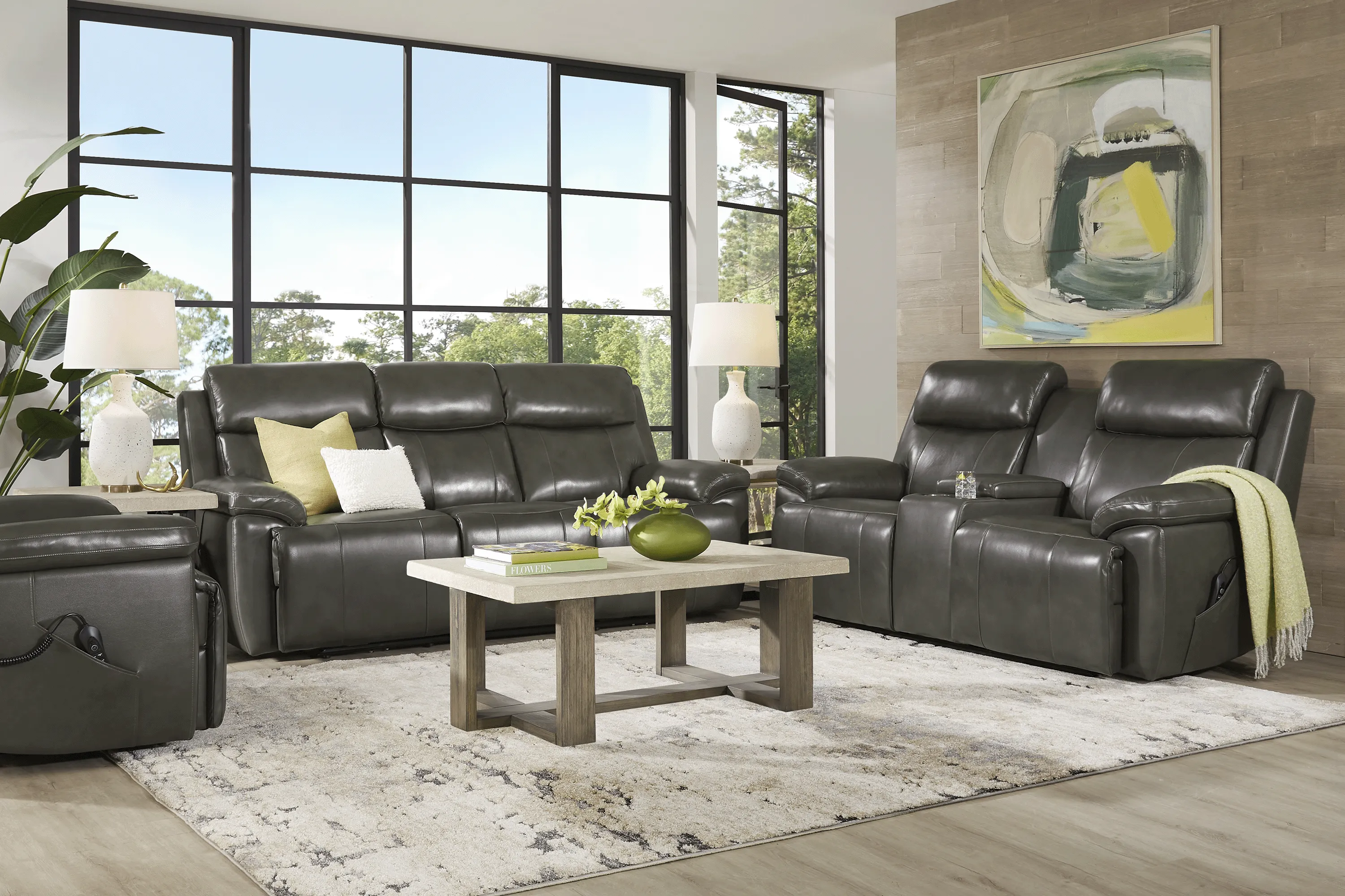 Barolo Gray Leather 3 Pc Triple Power Reclining Living Room with Massage and Heat - Thumbnail - Image 1