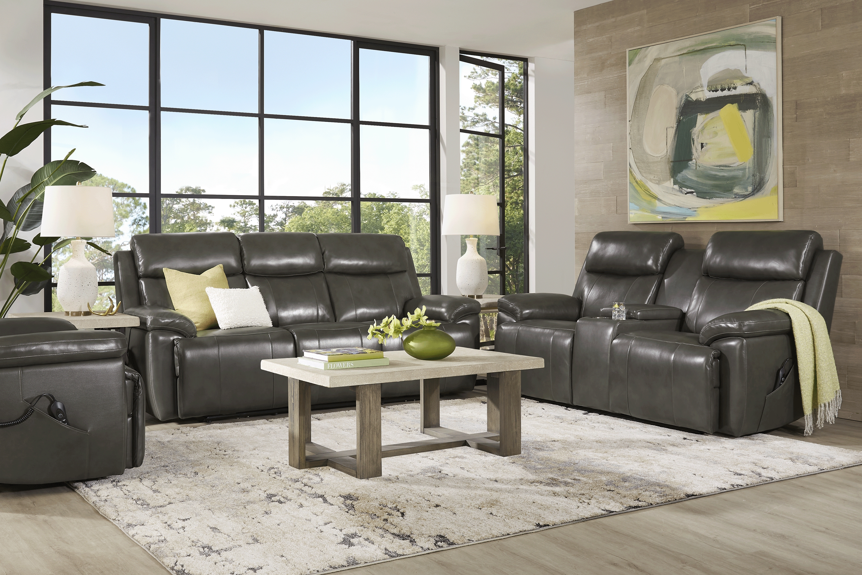 Barolo Gray Leather 7 Pc Triple Power Reclining Living Room with Massage and Heat - Thumbnail - Image 1