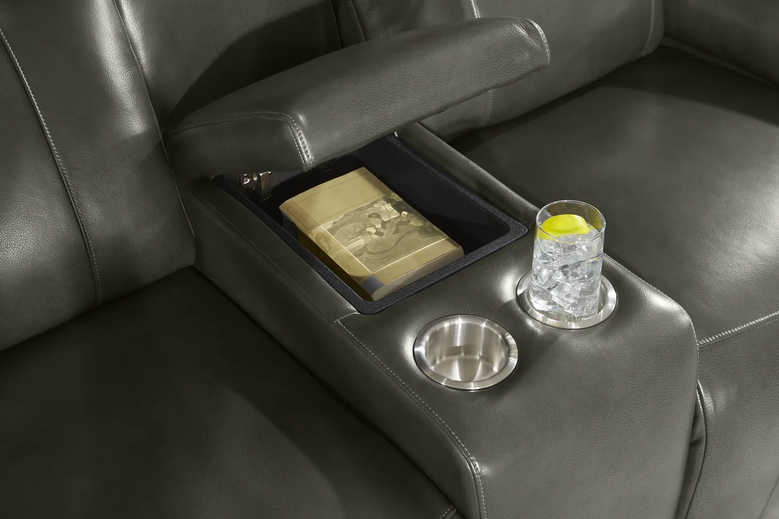 Barolo Gray Leather 3 Pc Triple Power Reclining Living Room with Massage and Heat - Thumbnail - Image 16