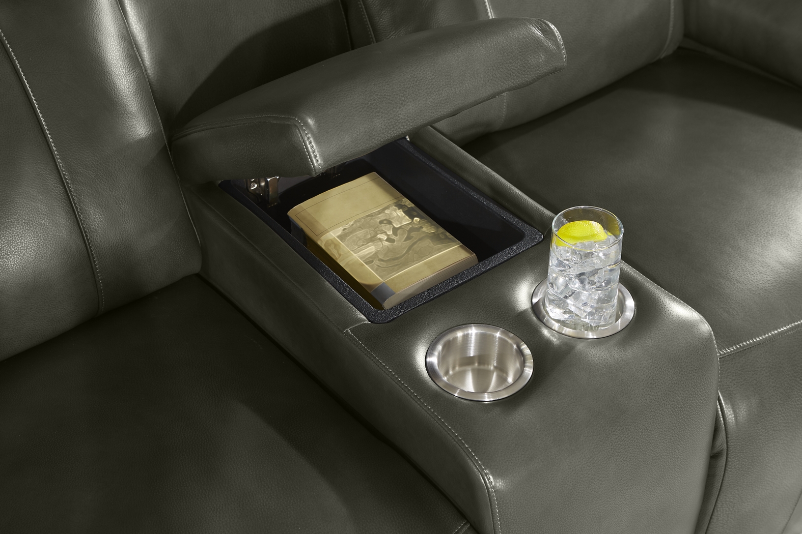 Barolo Gray Leather 8 Pc Triple Power Reclining Living Room with Massage and Heat - Thumbnail - Image 18