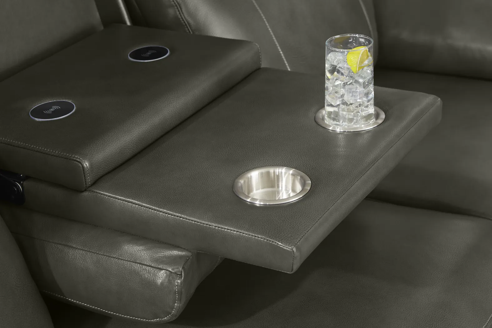 Barolo Gray Leather 3 Pc Triple Power Reclining Living Room with Massage and Heat - Thumbnail - Image 11