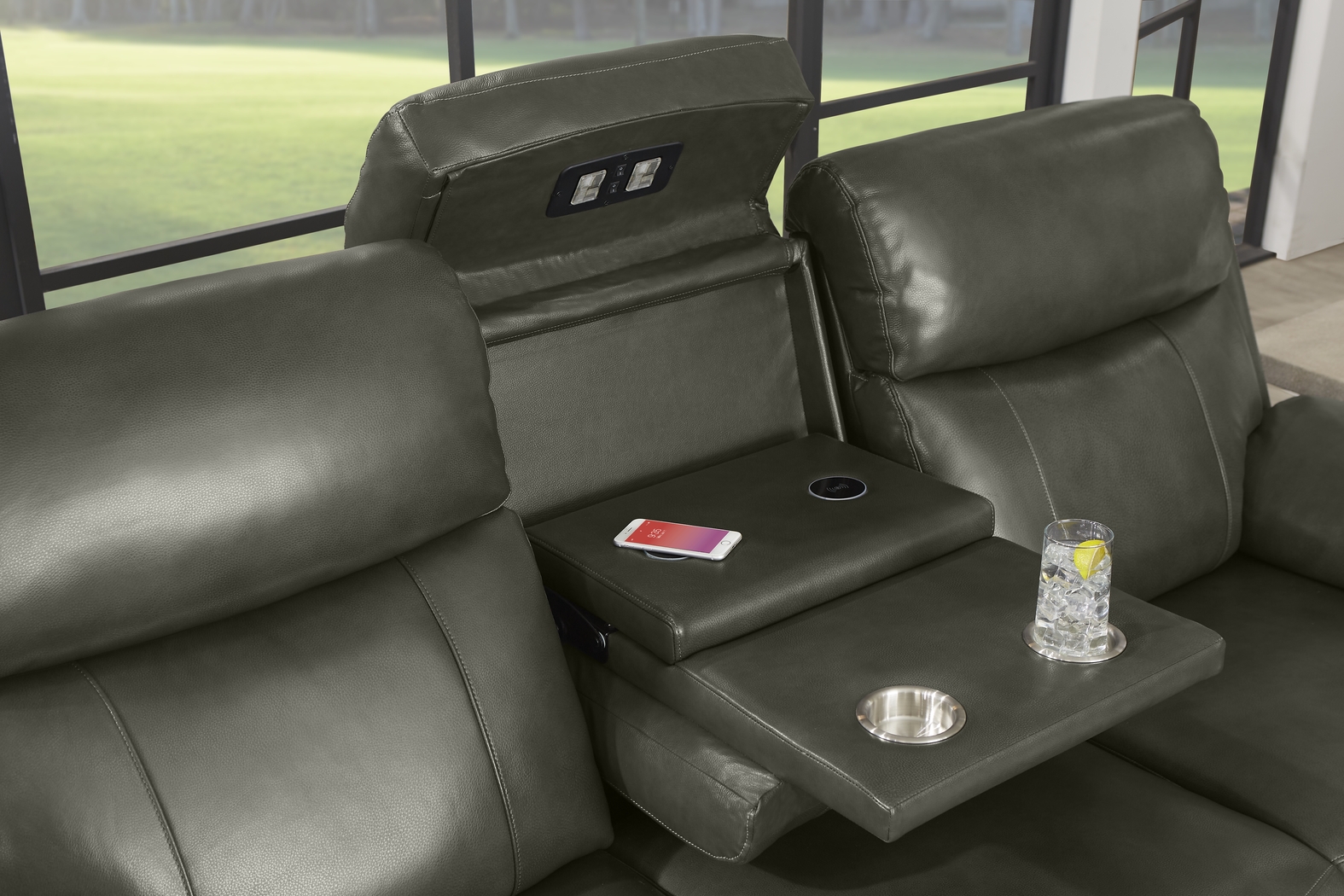 Barolo Gray Leather 8 Pc Triple Power Reclining Living Room with Massage and Heat - Thumbnail - Image 13