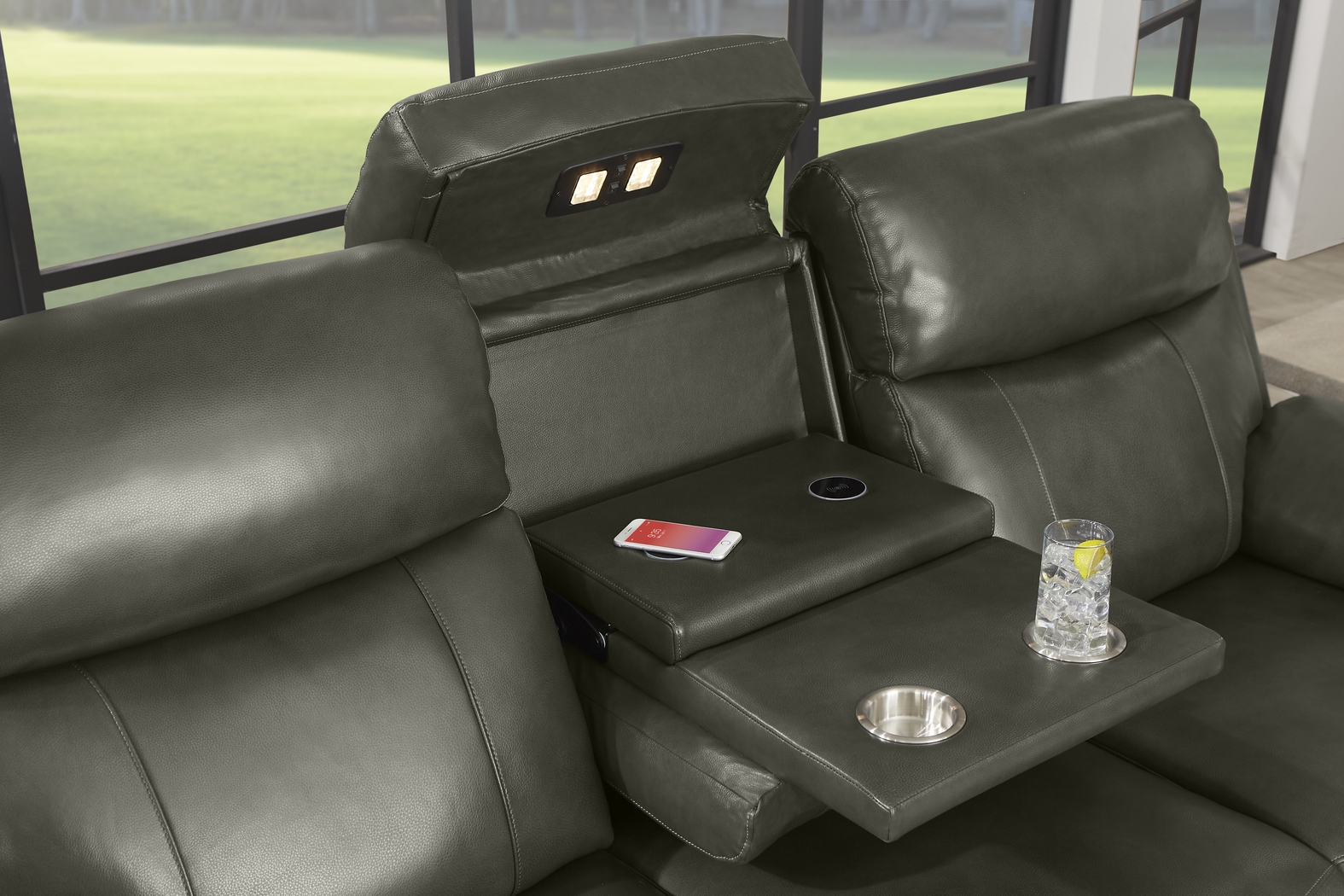 Barolo Gray Leather 8 Pc Triple Power Reclining Living Room with Massage and Heat - Thumbnail - Image 14