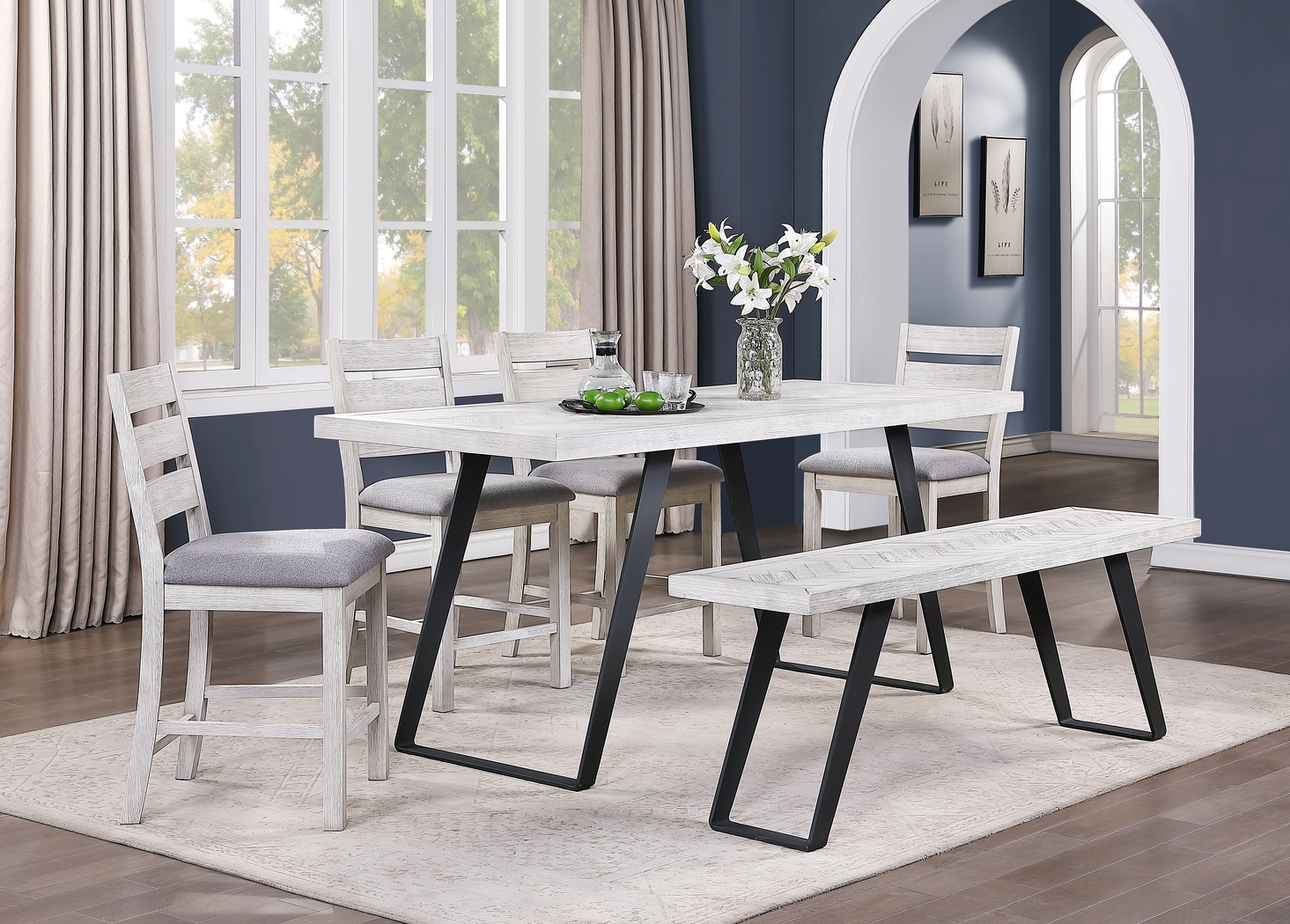 Barremore White Counter Height Bench - Thumbnail - Image 5