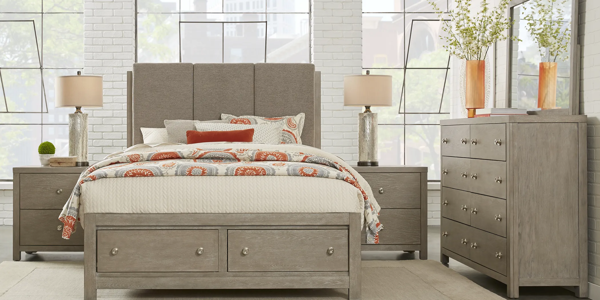 Barringer Place Gray 6 Pc Queen Upholstered Bedroom with Storage - Thumbnail - Image 1