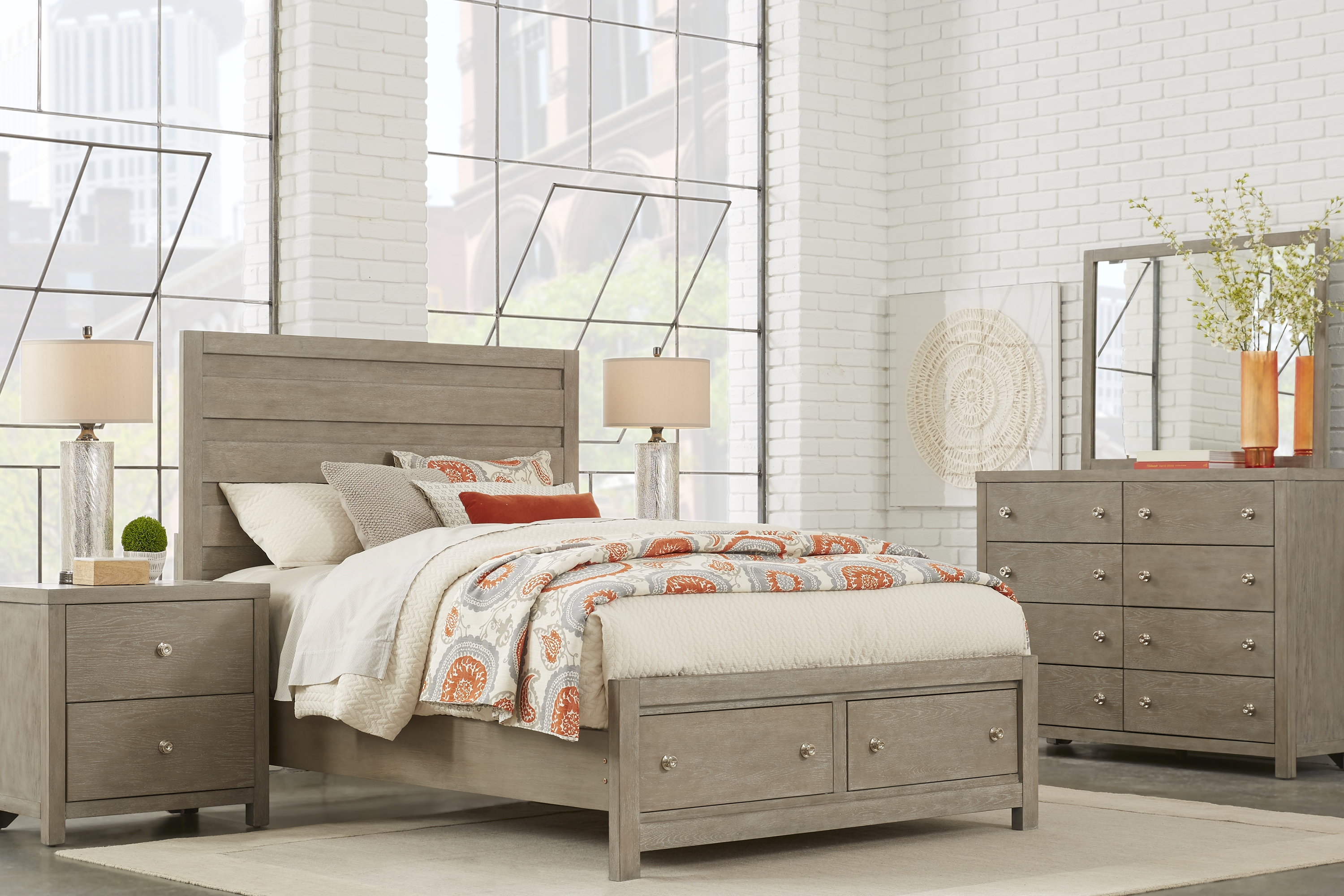 Barringer Place Gray 7 Pc King Panel Bedroom with Storage - Thumbnail - Image 1