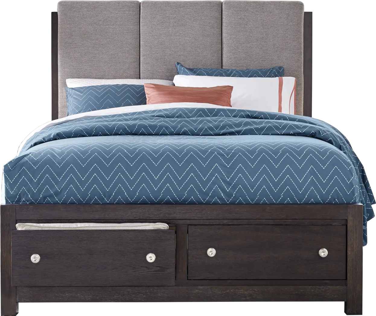 Barringer Place Merlot 4 Pc Queen Upholstered Bed with Storage - Thumbnail - Image 1