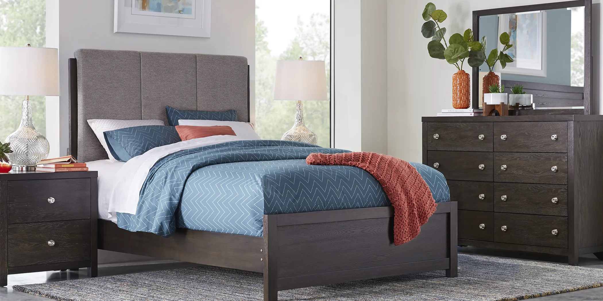 Barringer Place Merlot 6 Pc King Upholstered Bedroom - Thumbnail - Image 1