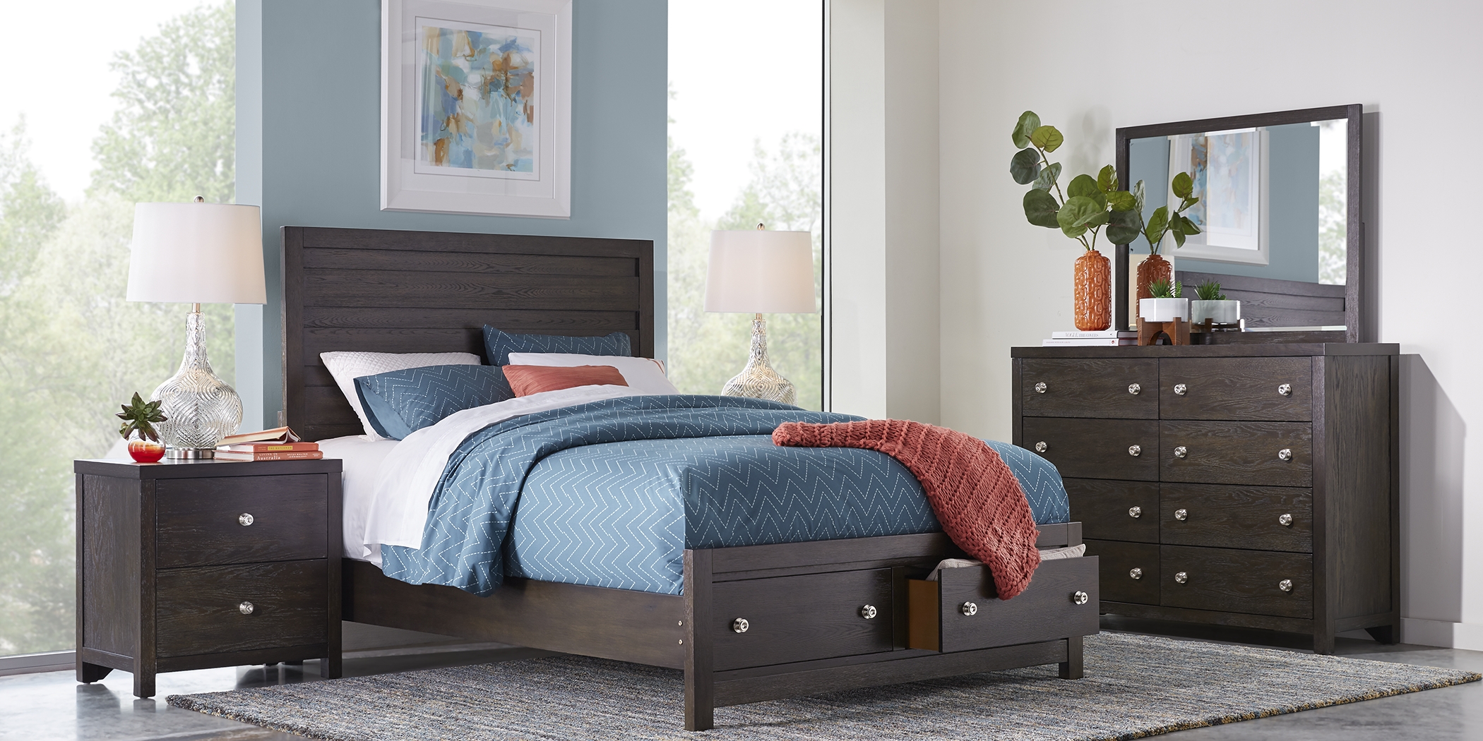 Barringer Place Merlot 7 Pc King Panel Bedroom with Storage - Thumbnail - Image 2