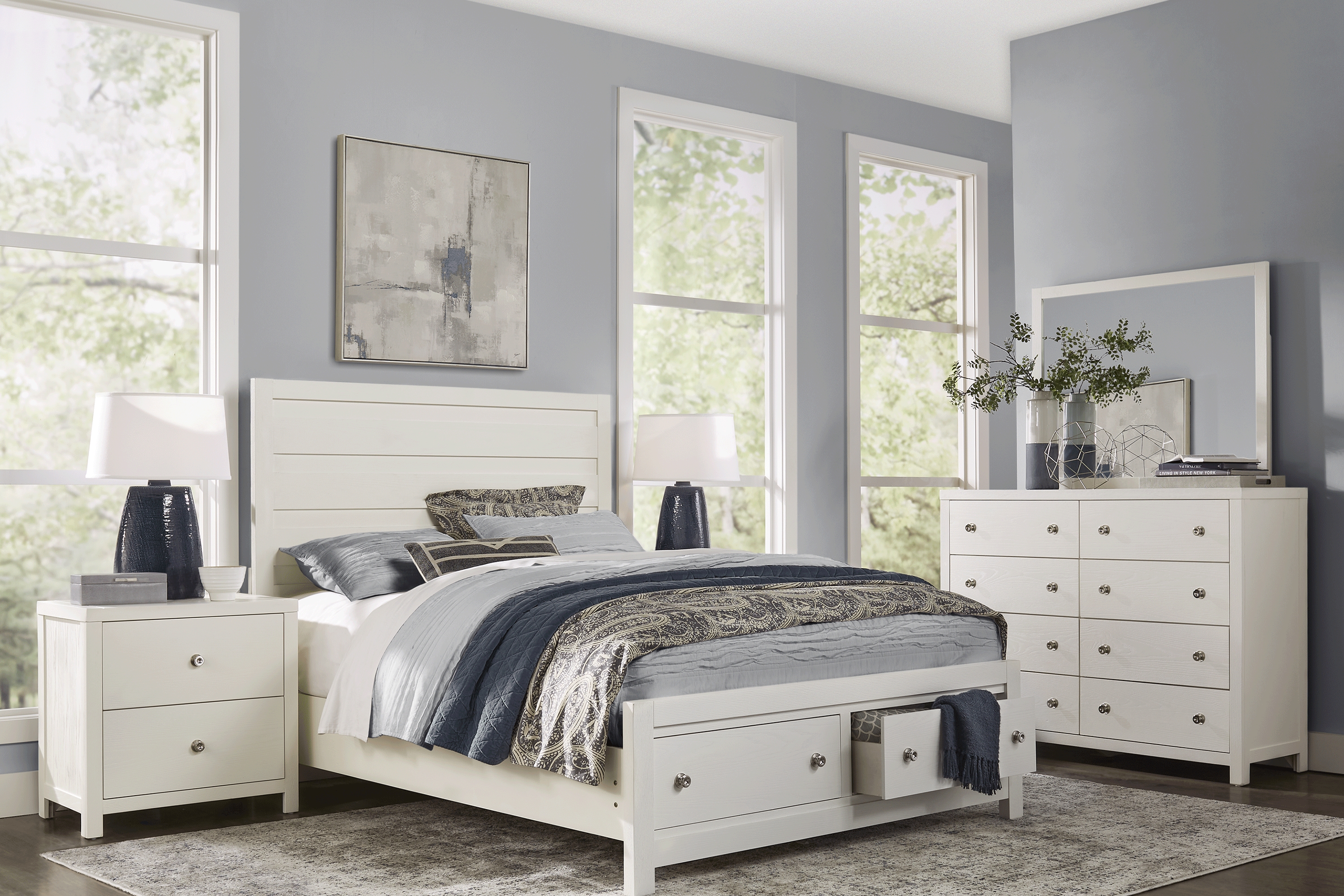 Barringer Place White 5 Pc King Panel Bedroom with Storage - Thumbnail - Image 1