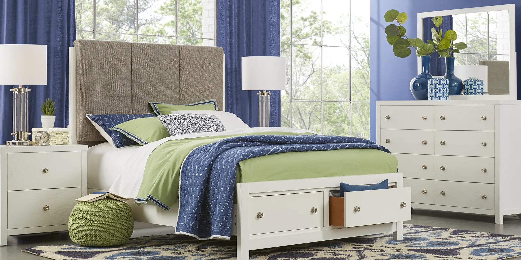 Barringer Place White 8 Pc King Upholstered Bedroom with Storage - Thumbnail - Image 1