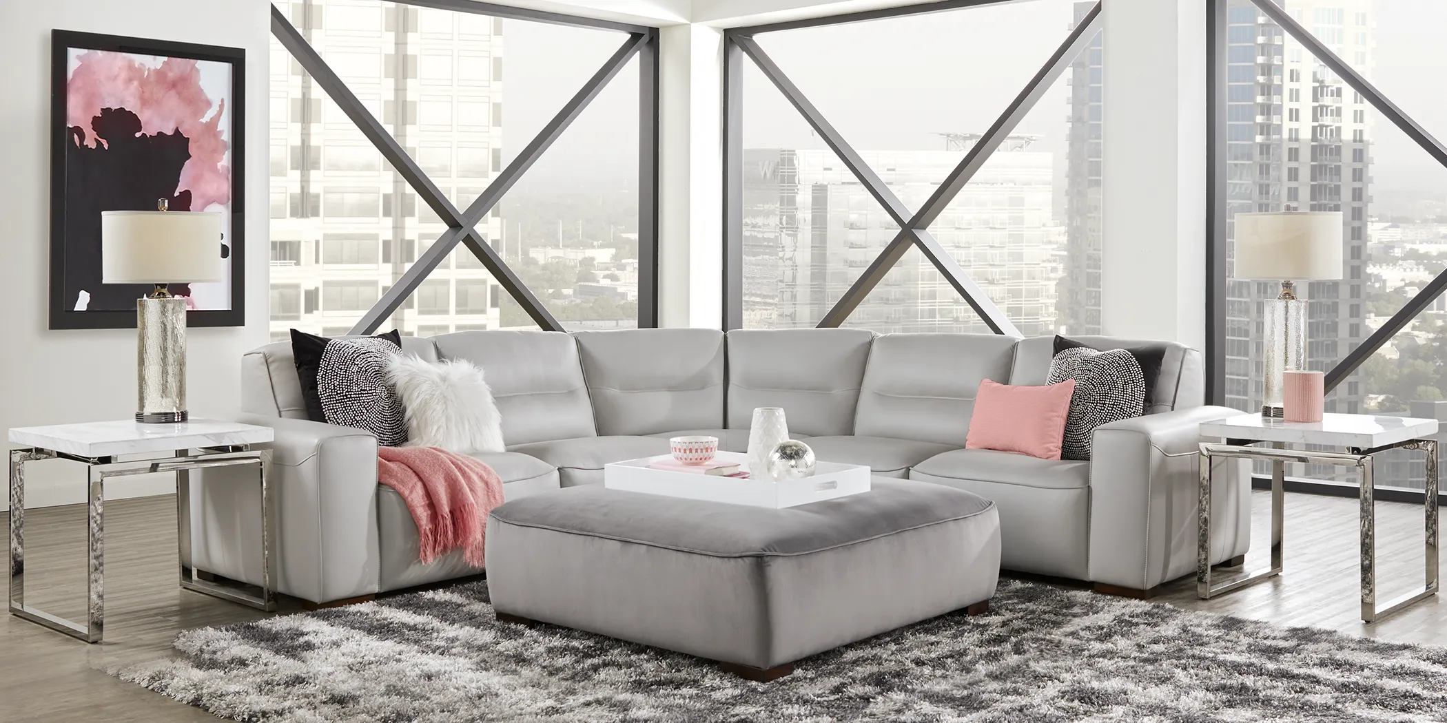 Bartello Gray 3 Pc Leather Sectional - Thumbnail - Image 2