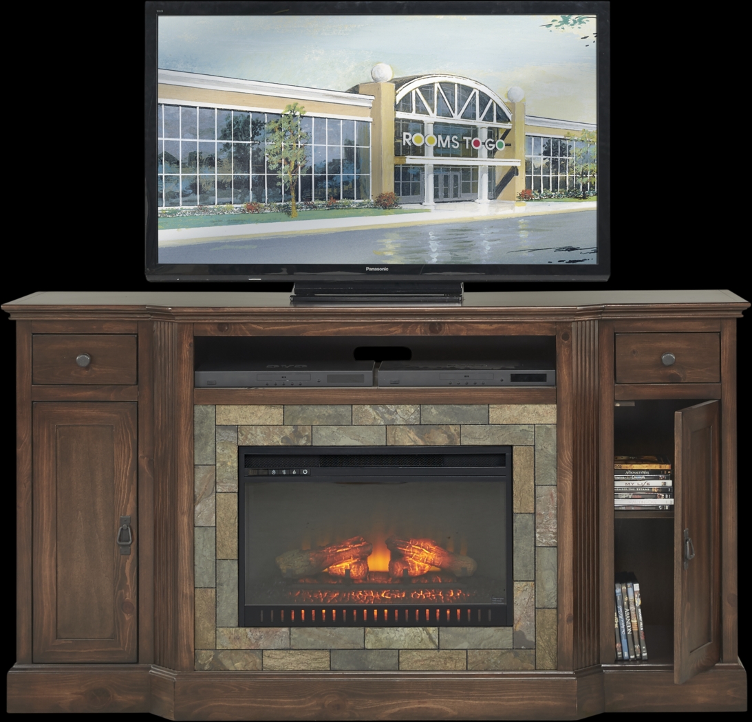 Bartlett II Cherry 2 Pc 71 in. Console with Electric Fireplace - Thumbnail - Image 1