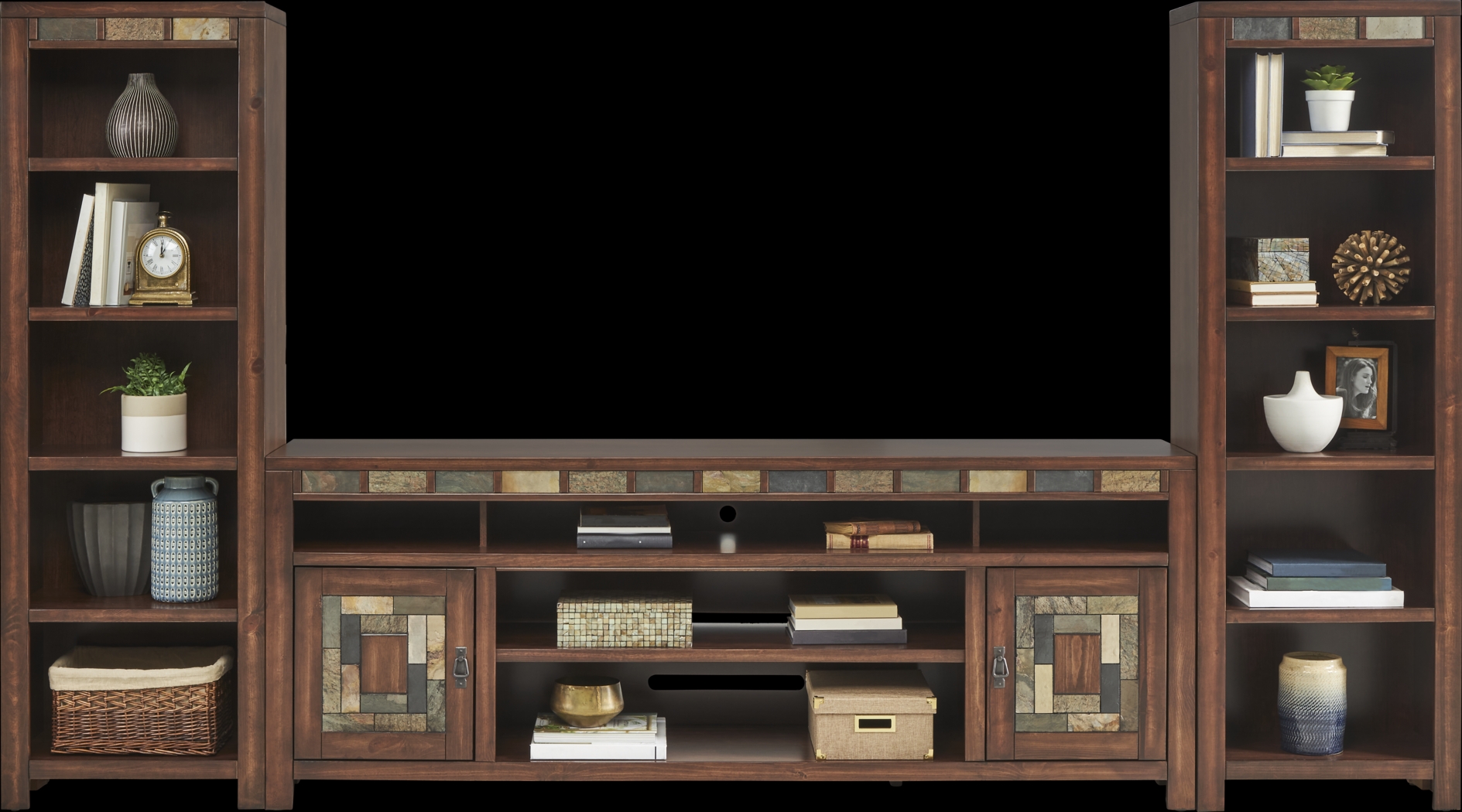 Bartlett II Cherry 3 Pc Wall Unit with 83 in. Console - Thumbnail - Image 2