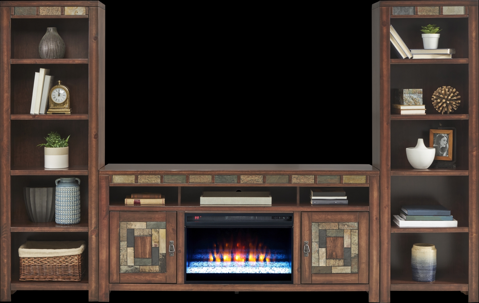 Bartlett II Cherry 4 Pc Wall Unit with 67 in. Console and Electric Fireplace - Thumbnail - Image 2