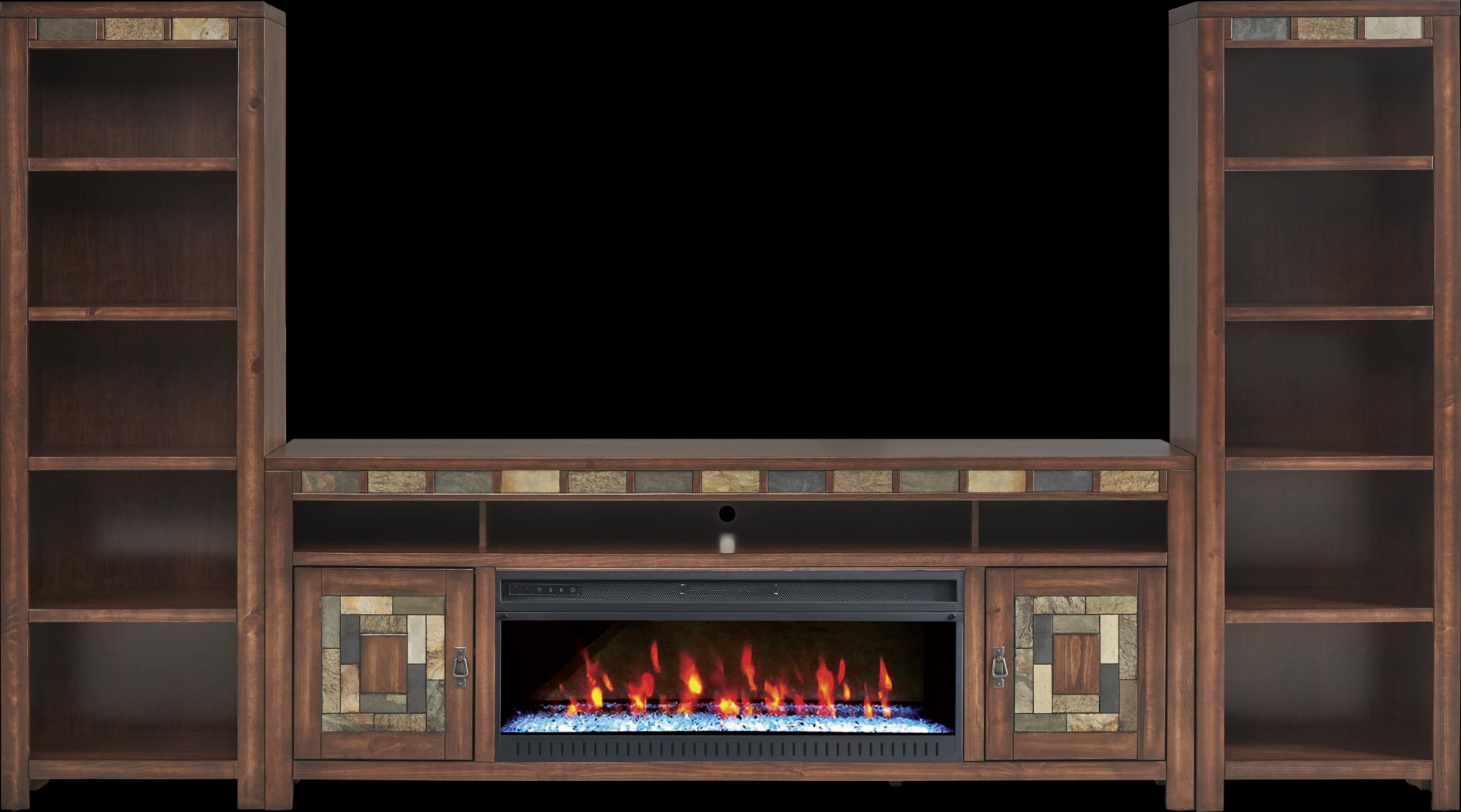Bartlett II Cherry 4 Pc Wall Unit with 83 in. Console and Electric Log Fireplace - Thumbnail - Image 1