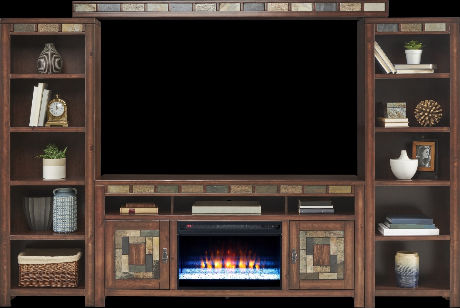 Bartlett II Cherry 5 Pc Wall Unit with 67 in. Console and Electric Fireplace - Thumbnail - Image 2