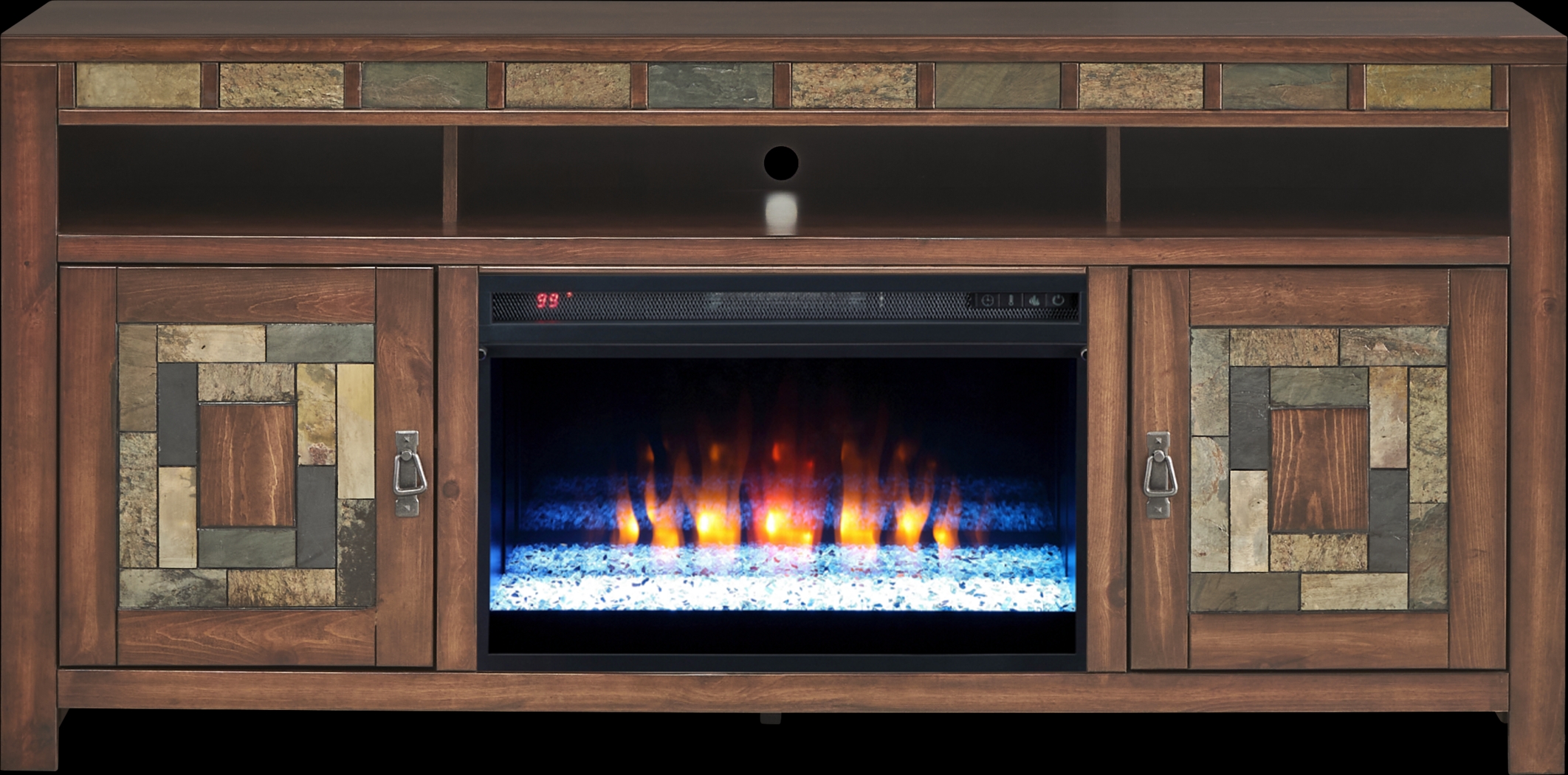 Bartlett II Cherry 67 in. Console with Electric Fireplace - Thumbnail - Image 1