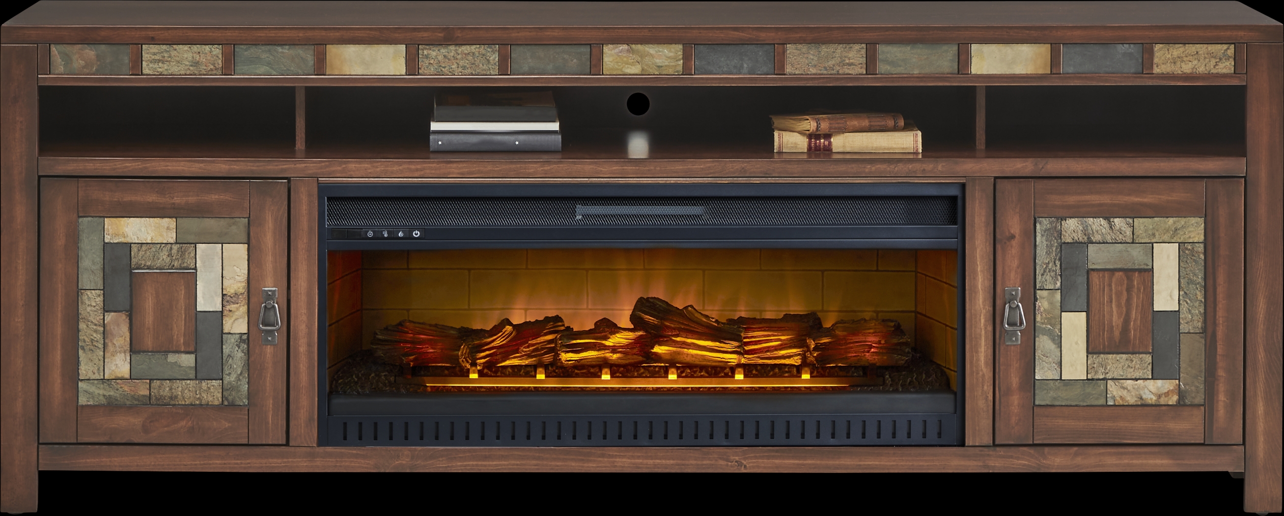 Bartlett II Cherry 83 in. Console with Electric Log Fireplace - Thumbnail - Image 2