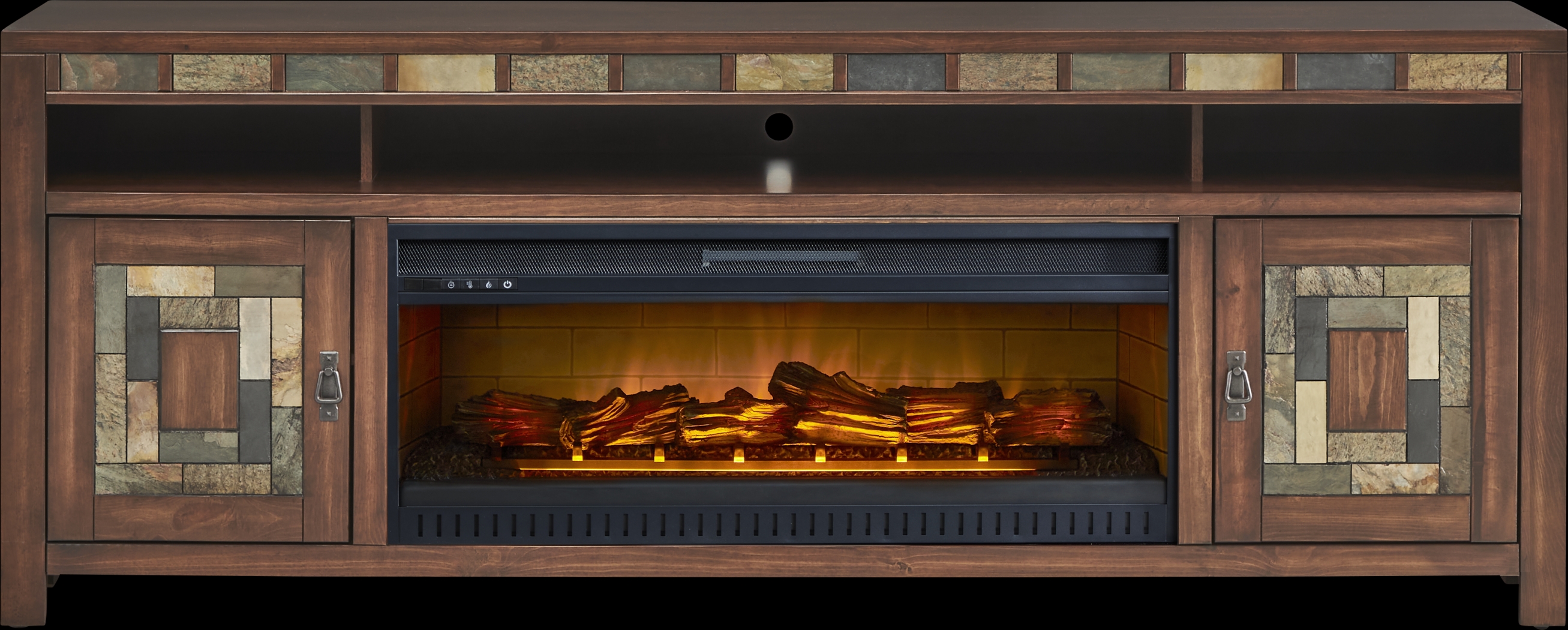 Bartlett II Cherry 83 in. Console with Electric Log Fireplace - Thumbnail - Image 1