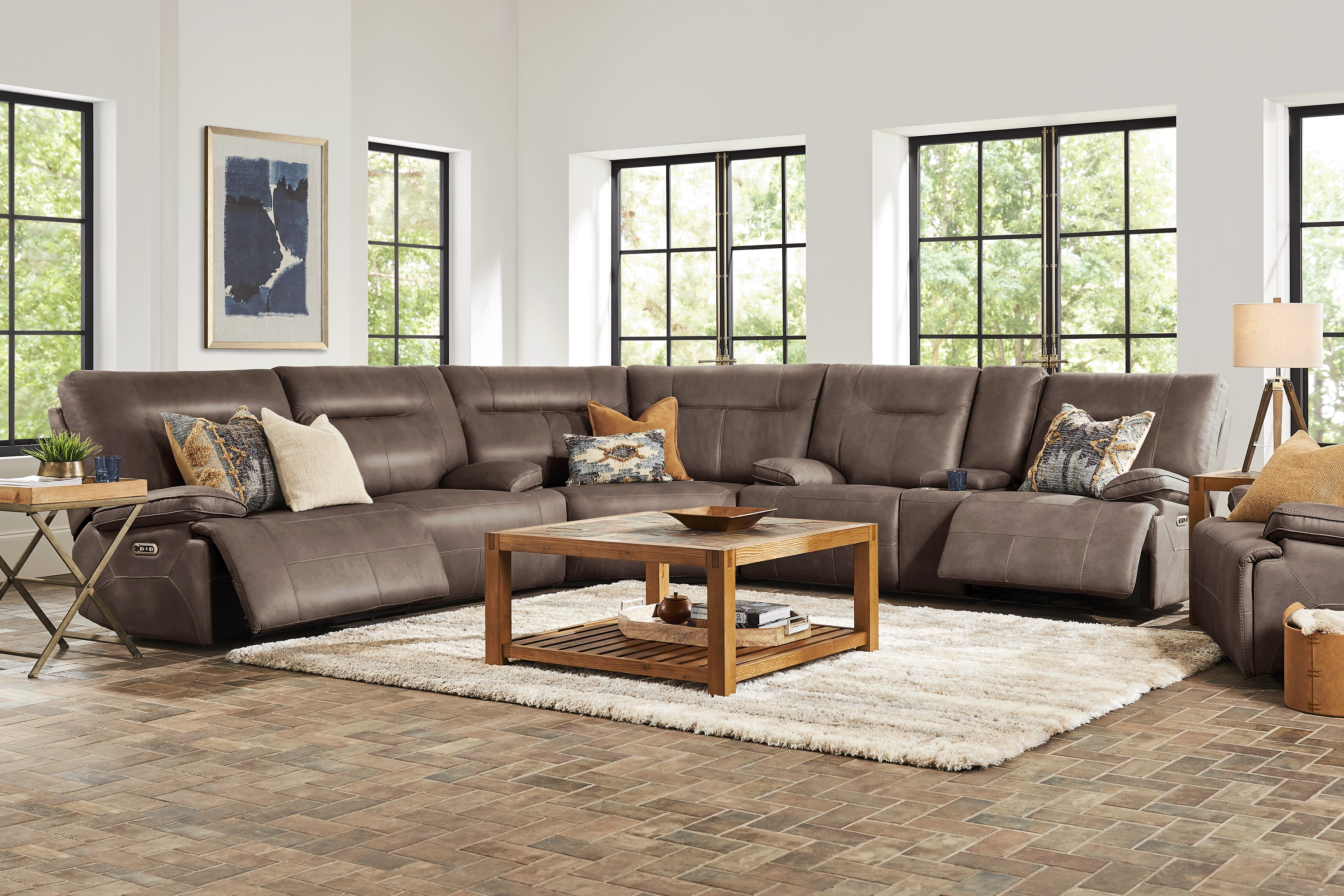 Barton Brown 7 Pc Dual Power Reclining Sectional Living Room - Thumbnail - Image 1