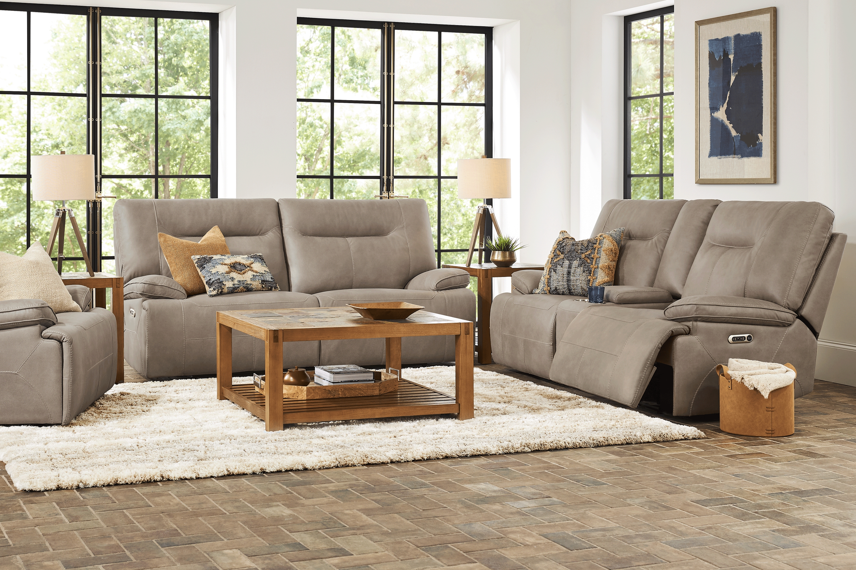 Barton Taupe 7 Pc Dual Power Reclining Living Room - Thumbnail - Image 1