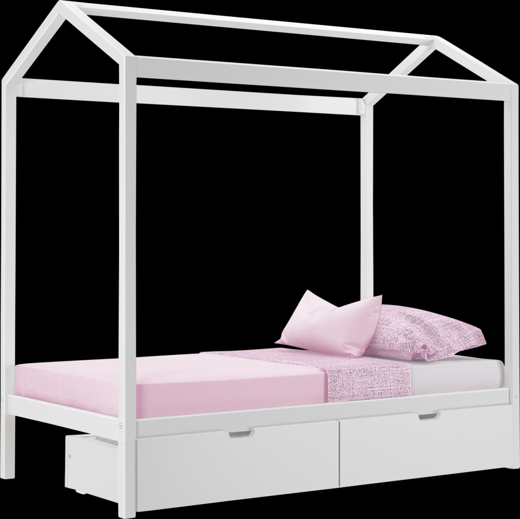 Kids Battenburg White Twin House Bed with Storage Drawers - Thumbnail - Image 5