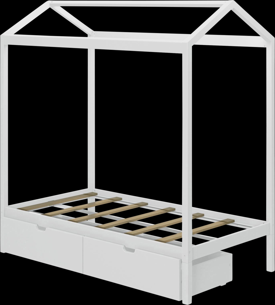 Kids Battenburg White Twin House Bed with Storage Drawers - Thumbnail - Image 6