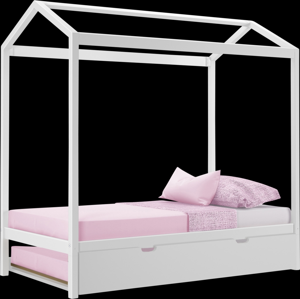 Kids Battenburg White Twin House Bed with Trundle - Thumbnail - Image 3