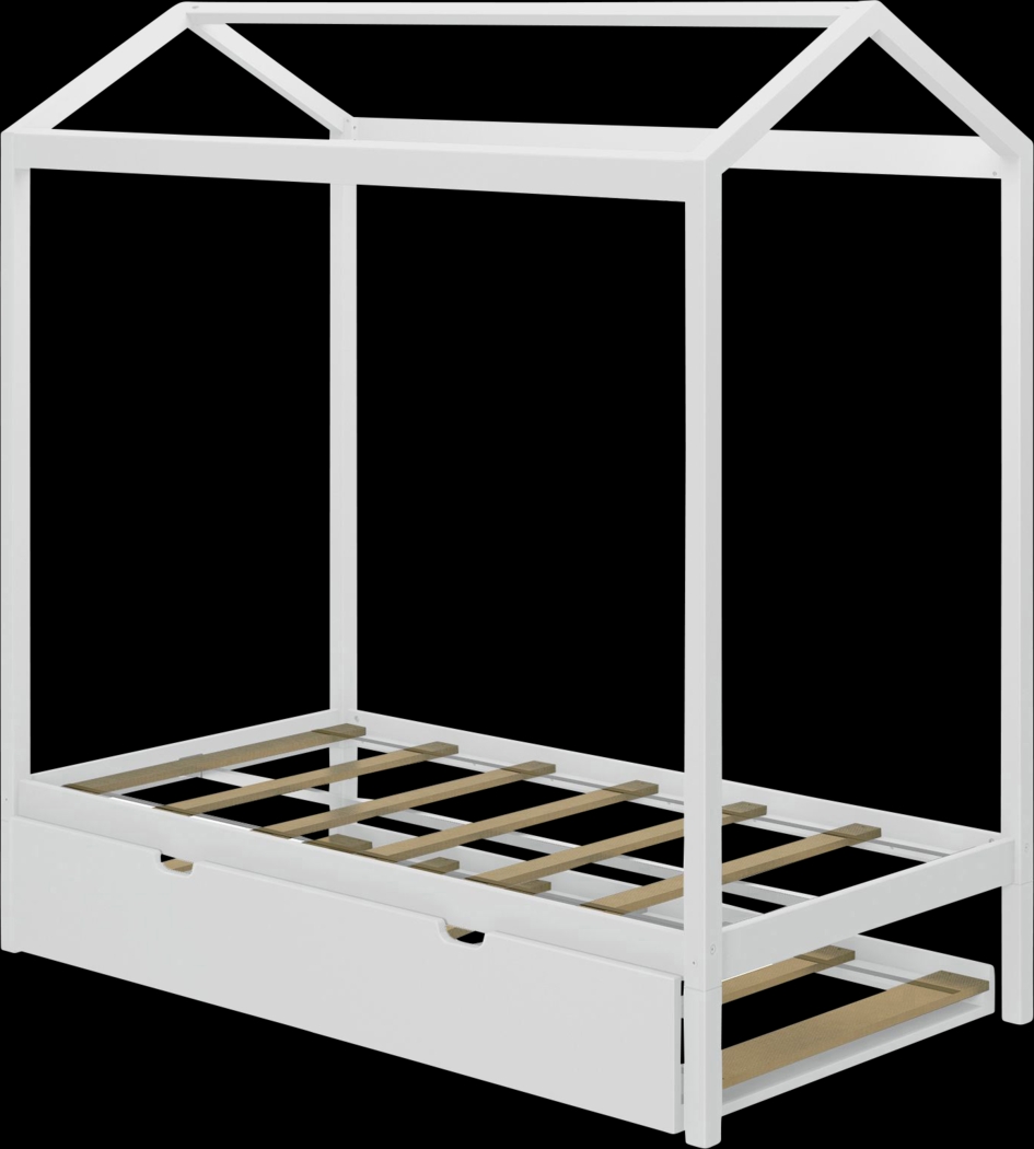 Kids Battenburg White Twin House Bed with Trundle - Thumbnail - Image 4
