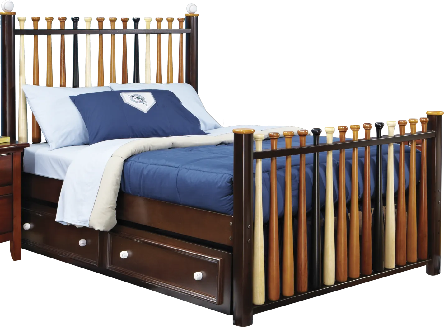 Batter Up Cherry 4 Pc Full Baseball Bed w/Trundle - Thumbnail - Image 1