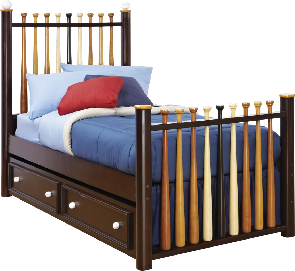Batter Up Cherry 4 Pc Twin Baseball Bed w/Trundle - Thumbnail - Image 1
