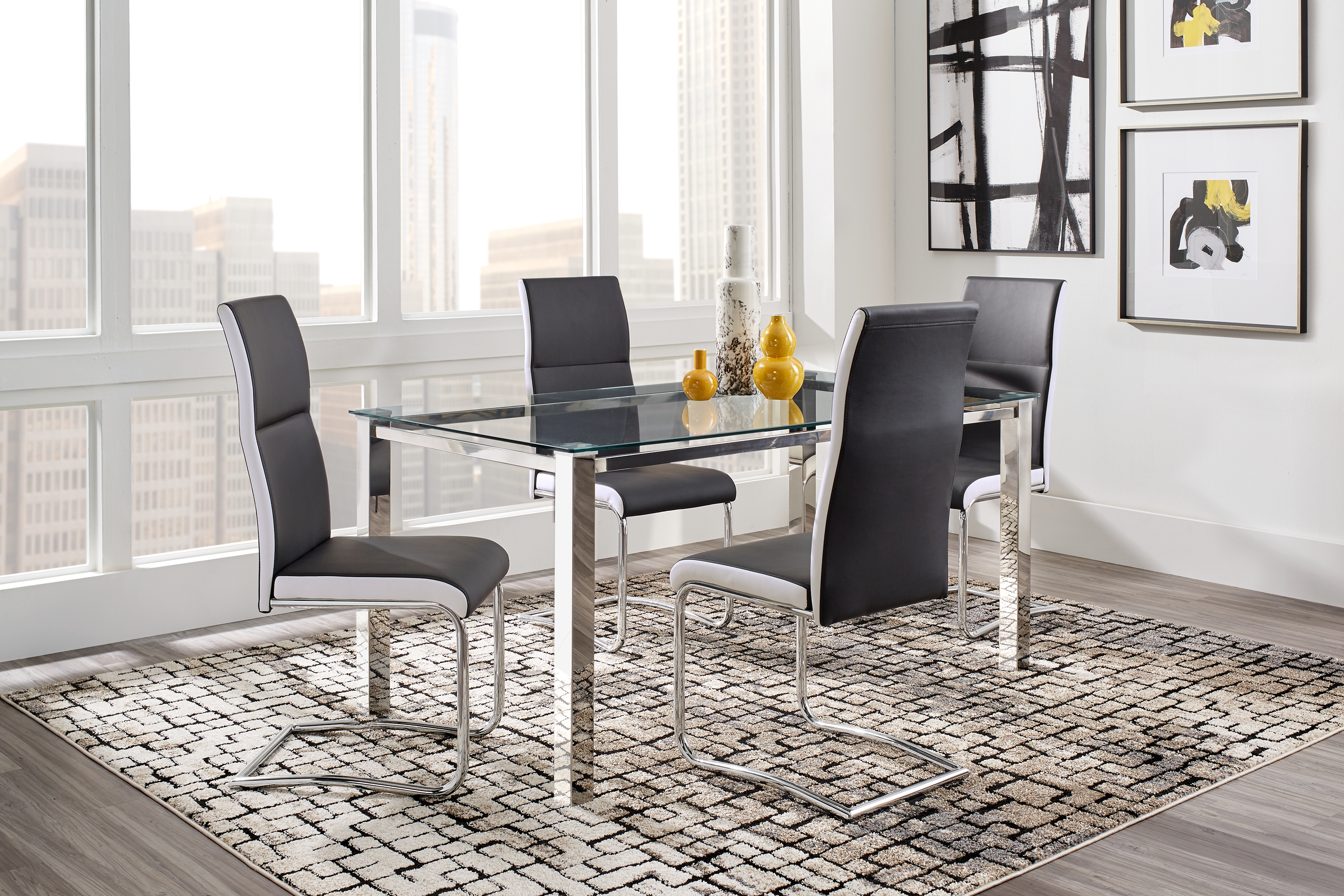 Bay City Silver 5 Pc Dining Room with Black Chairs - Thumbnail - Image 1