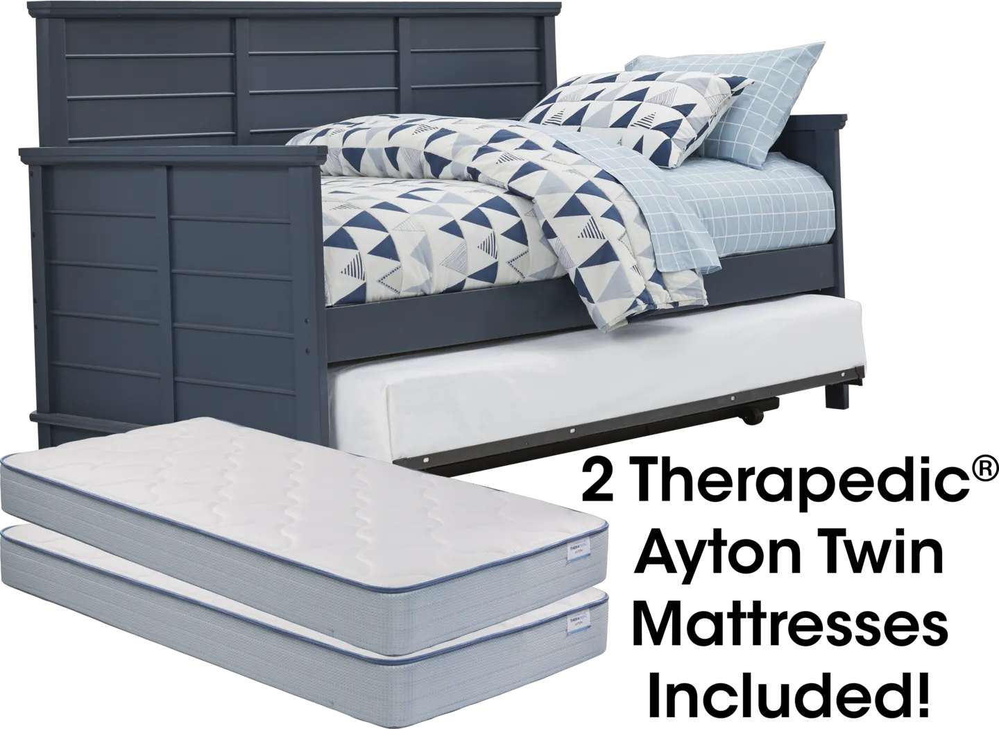 Bay Street Blue Daybed with Trundle and 2 Mattresses - Thumbnail - Image 1