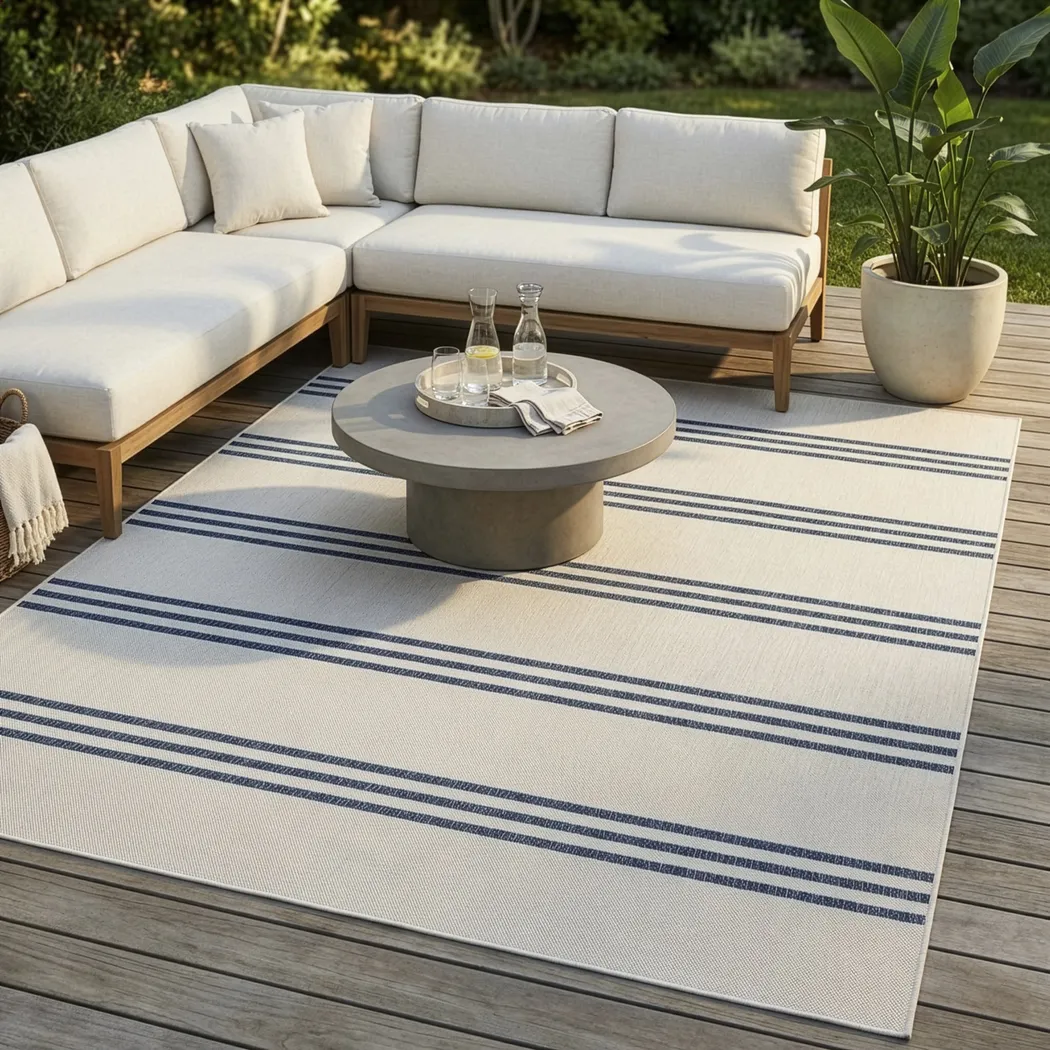 Bay Stripe Ivory 6'1 x 9' Indoor/Outdoor Rug - Thumbnail - Image 2