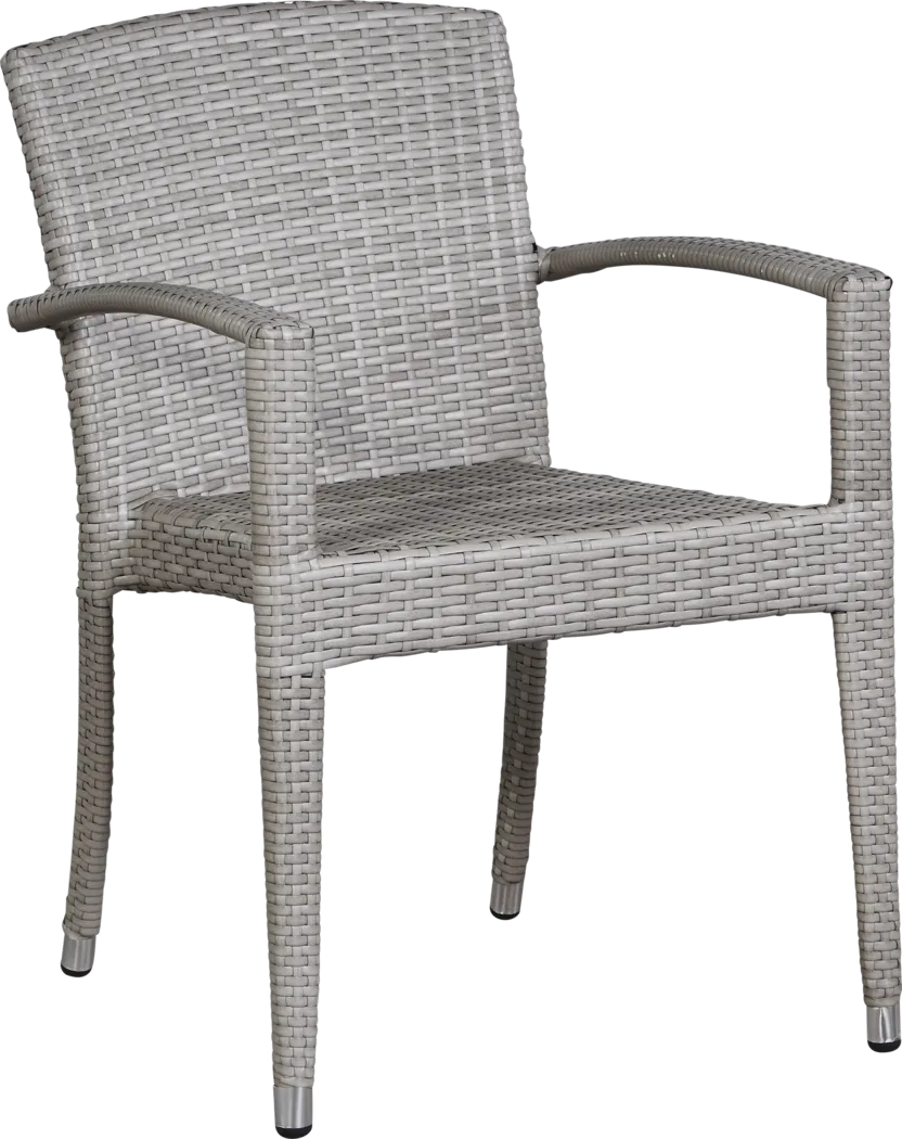 Bay Terrace Gray Wicker Round Back Outdoor Arm Chair - Thumbnail - Image 1
