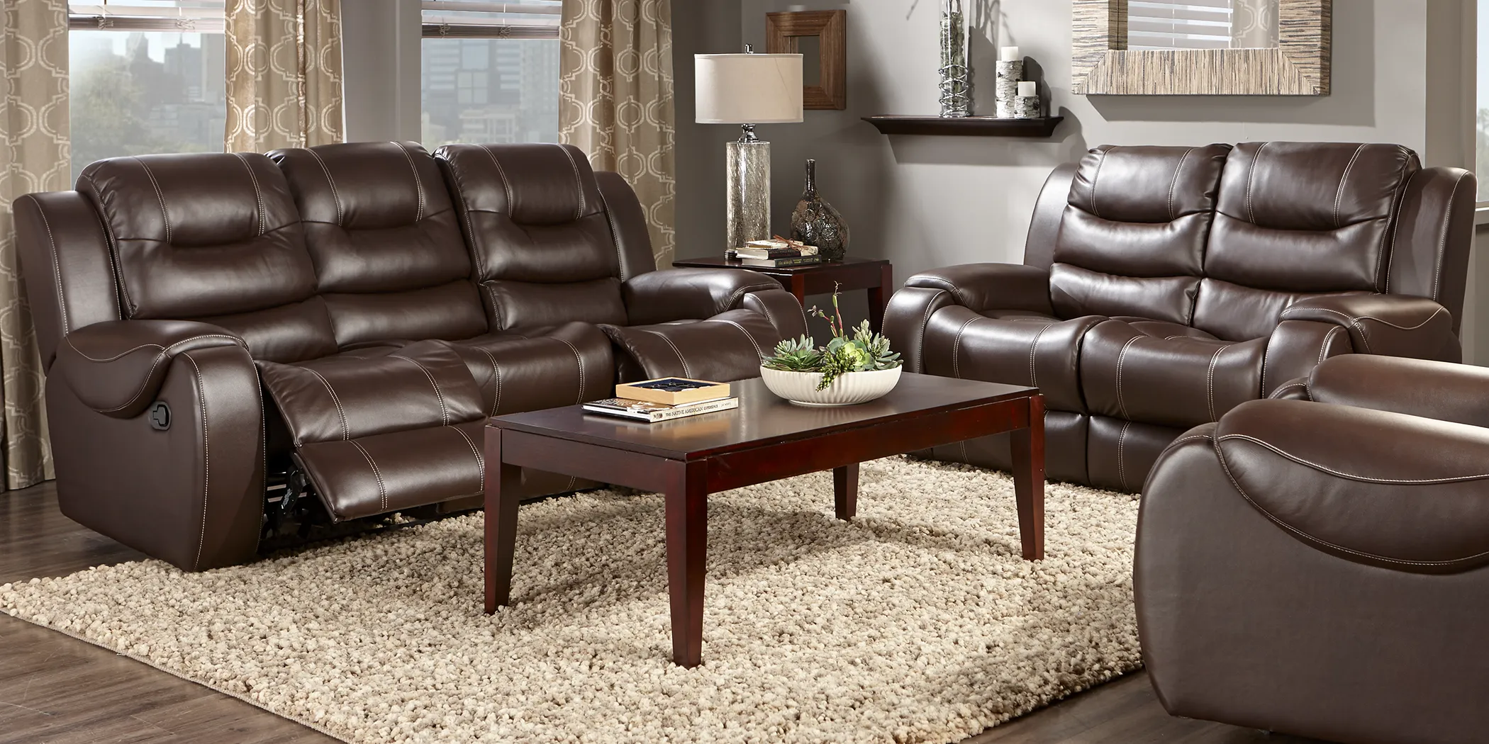 Baycliffe Brown 5 Pc Living Room with Reclining Sofa - Thumbnail - Image 1