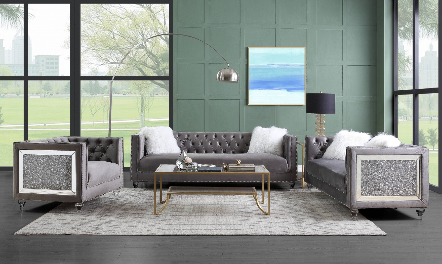 Bayporte Gray Loveseat with Two Pillows - Thumbnail - Image 2