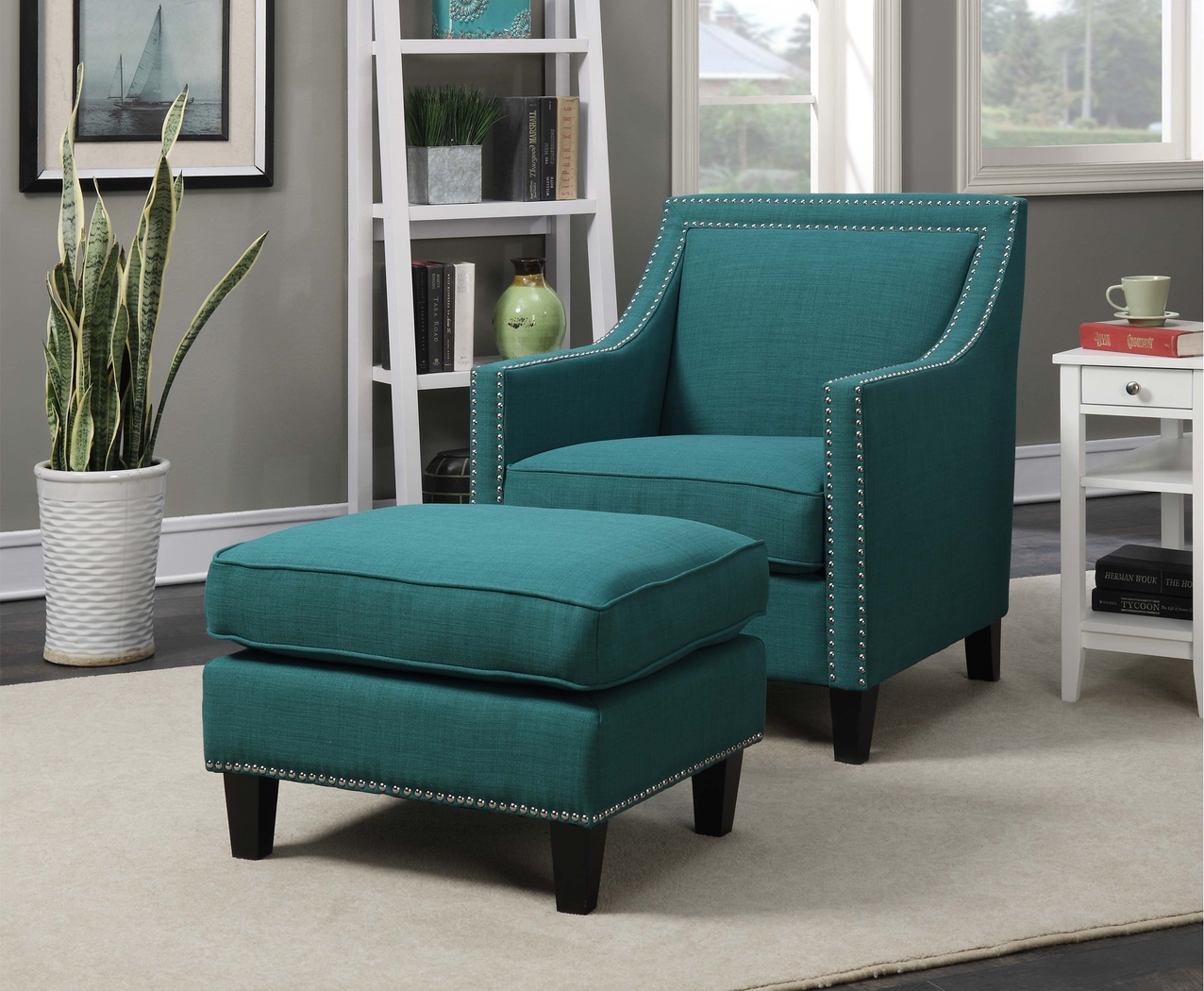 Bazemore Teal Ottoman - Thumbnail - Image 2