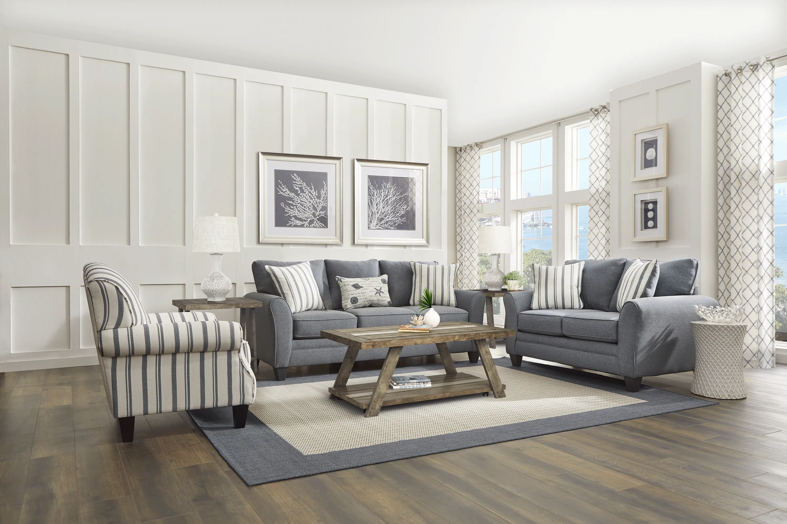 Beachfront Marine 7 Pc Living Room with Gel Foam Sleeper Sofa - Thumbnail - Image 1