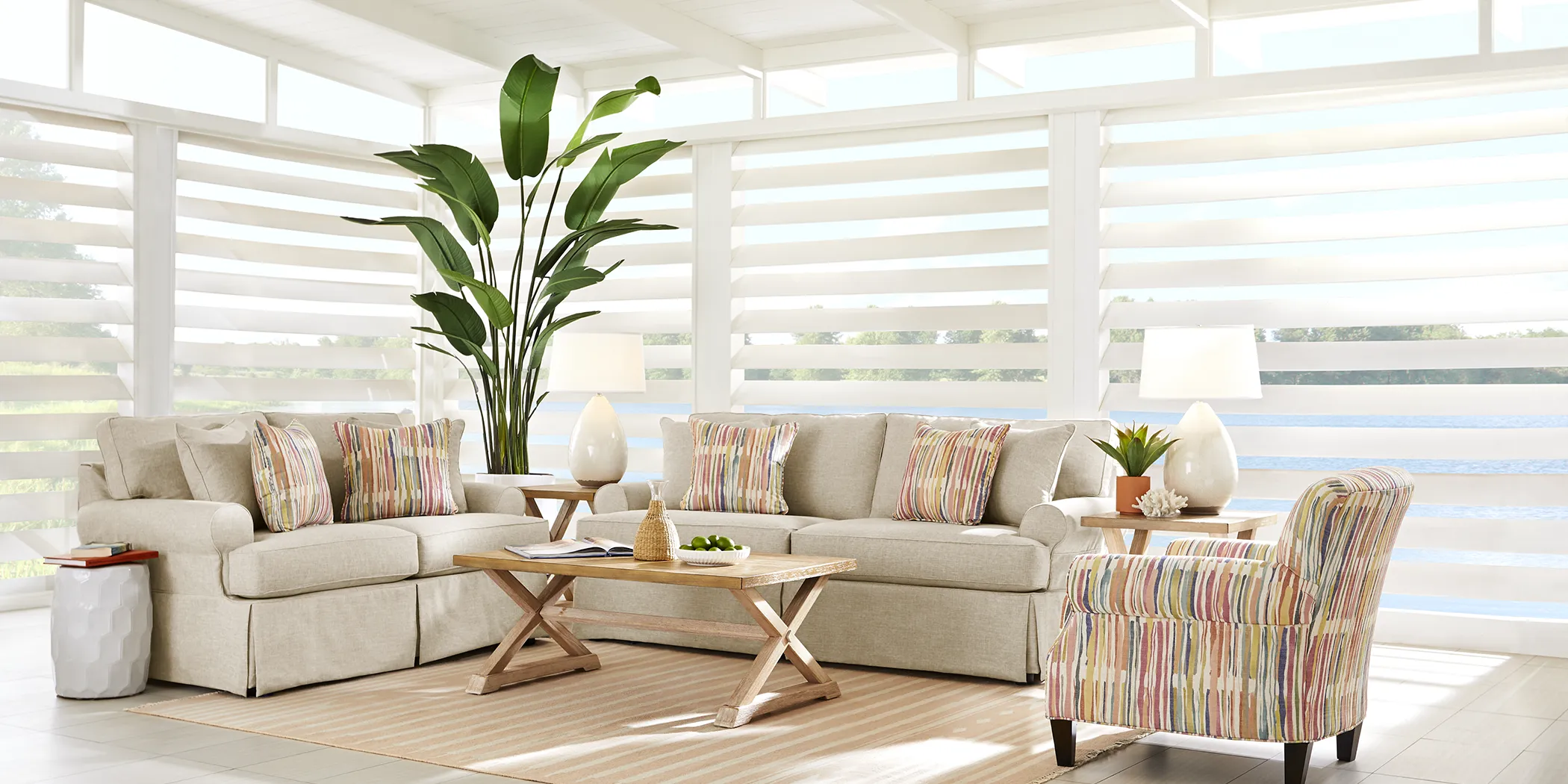 Beachside Walk Linen Textured Slipcover 5 Pc Living Room w/Gel Foam Sleeper Sofa - Thumbnail - Image 2