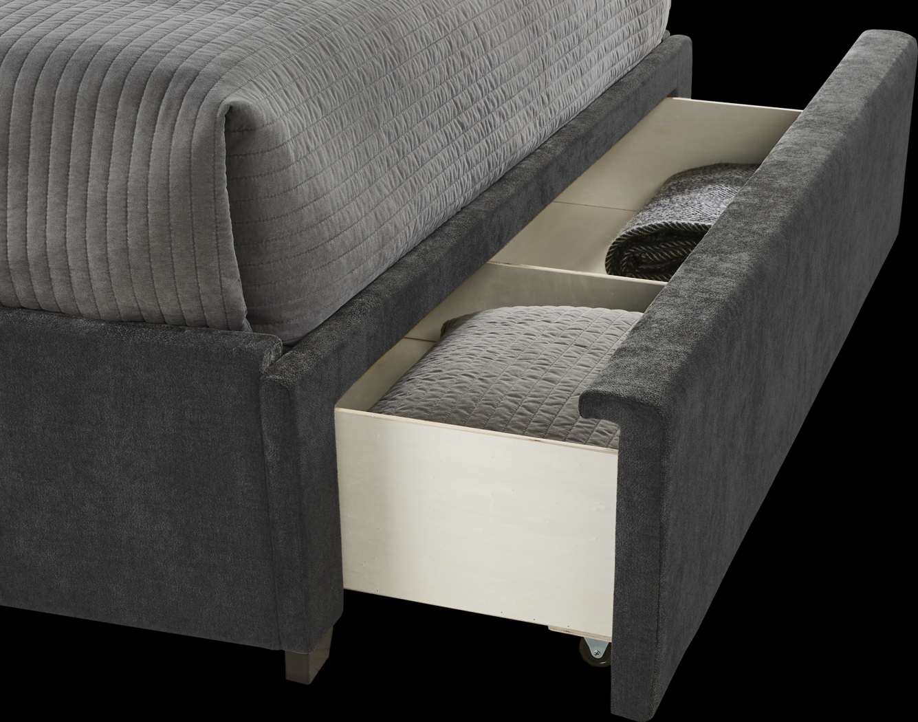 Beaufoy Graphite 3 Pc King Upholstered Complete Storage Bed - Thumbnail - Image 3