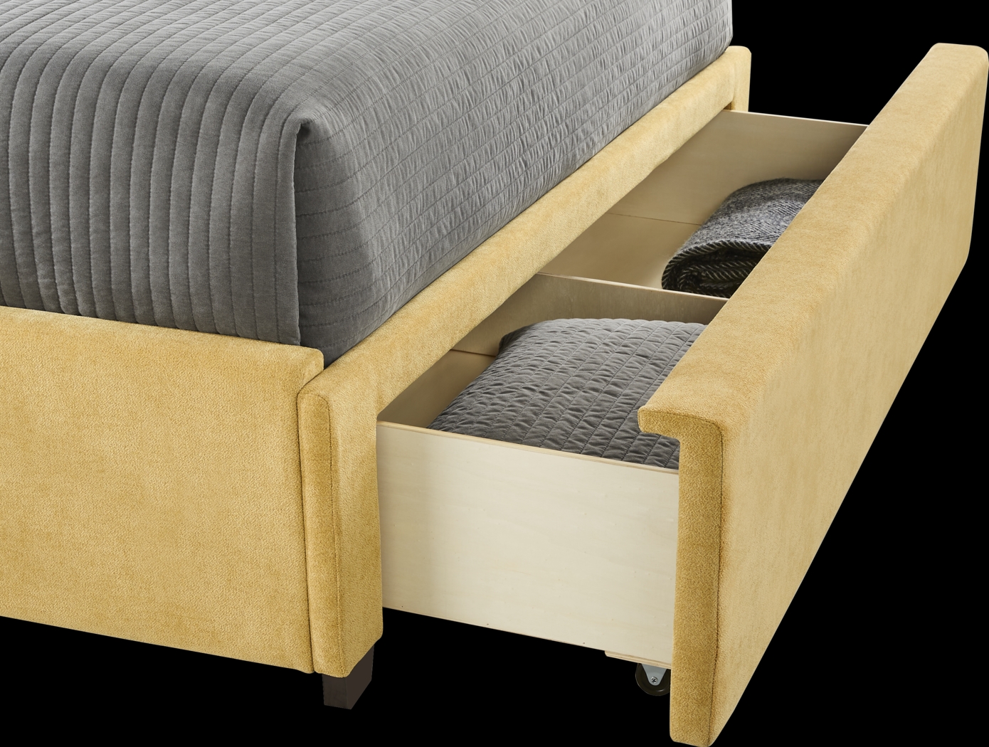 Beaufoy Yellow 3 Pc Queen Upholstered Complete Storage Bed - Thumbnail - Image 3